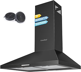 COMFEE' PYRA17B-60 Campana extractora 60 cm Campana extractora negra con LED, sistema de recirculación y canalización y filtros de carbón