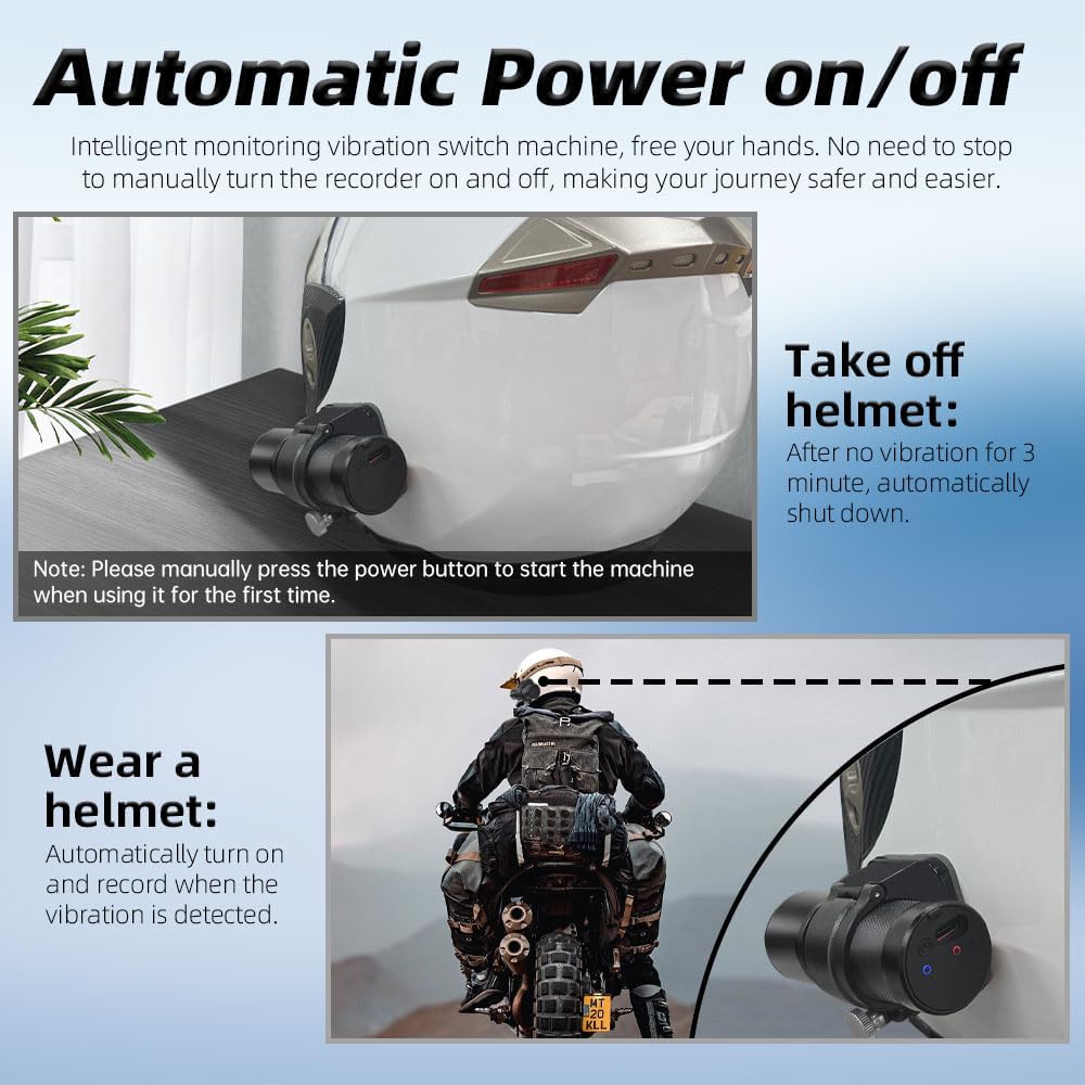 Telecamera portatile WiFi VSYSTO per casco da bici e moto, accensione/spegnimento automatico, lente HD 1080P grandangolare da 150° con visione notturna, action camera, sensore G, registrazione in loop