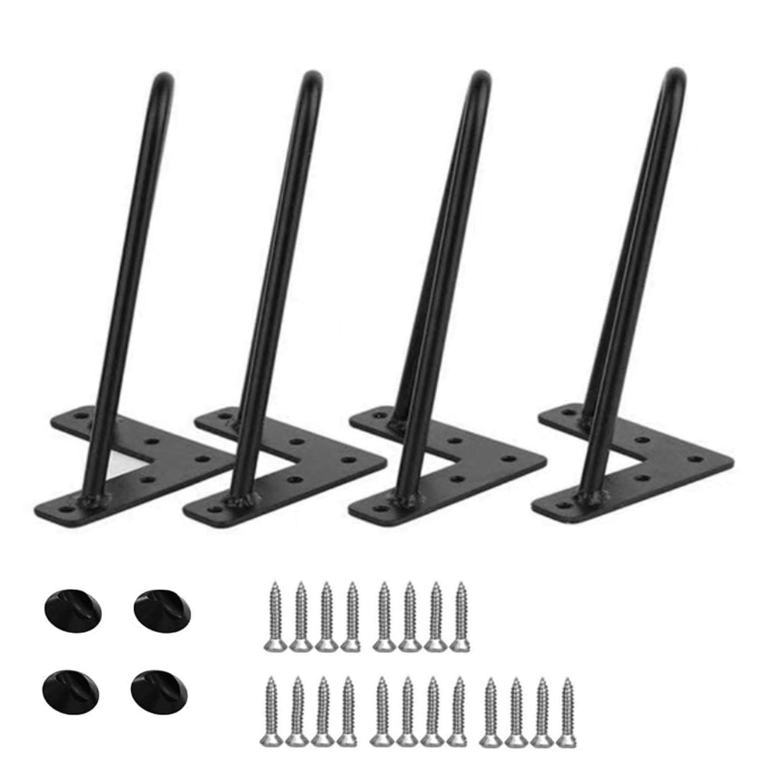 GHHVFEC Metal Hairpin Table Legs, 4PCS Solid Iron Furniture Feet for DIY Coffee Tables, Benches & Nightstands, Includes Protector Feet & Screws, Black