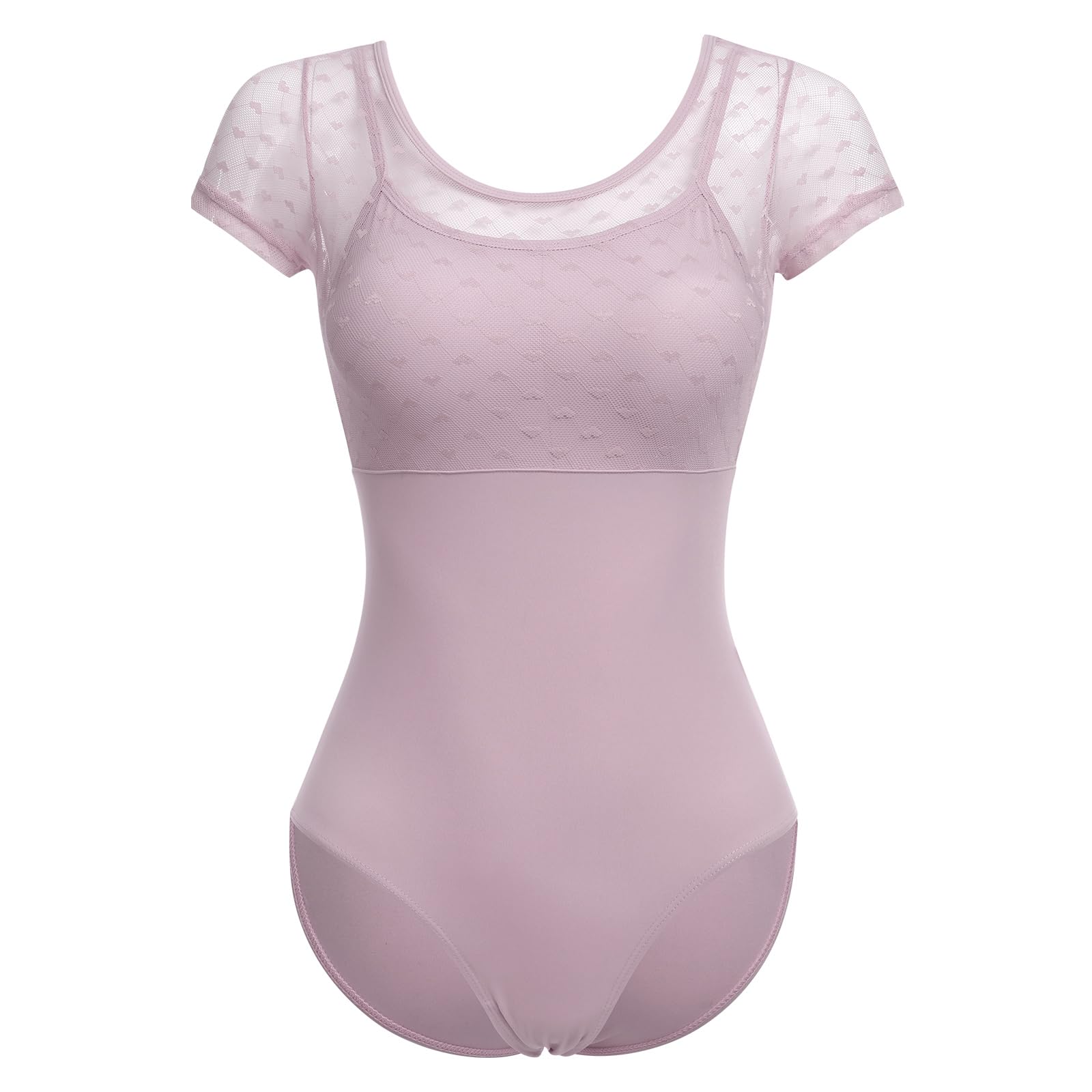 Women's Turtleneck Ballet Dance Leotard Floral Lace Short Sleeve Backless Athletic Gymnastics Leotards with Removeable Padded Dancewear