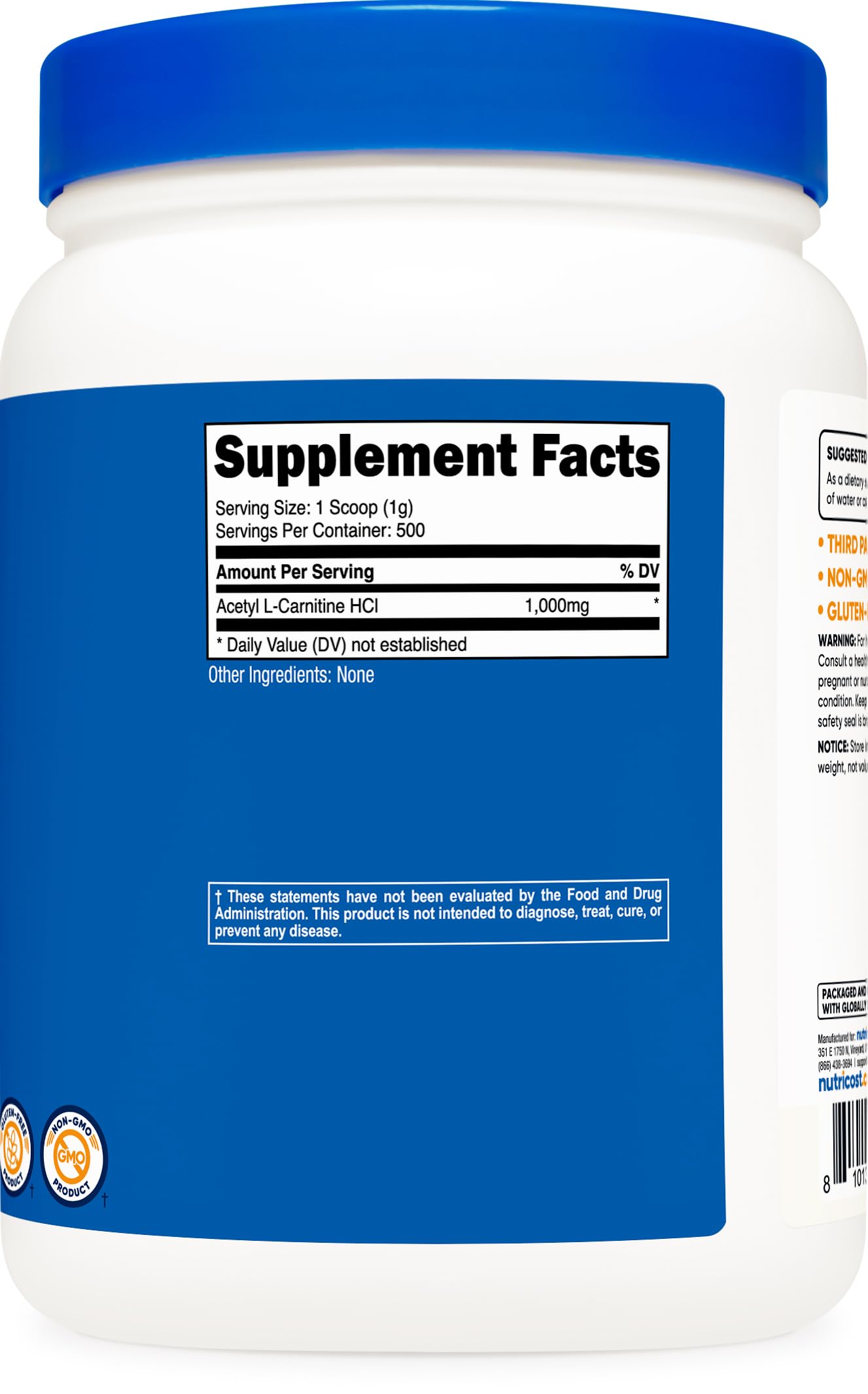 Amazon.com: Nutricost Acetyl L-Carnitine (ALCAR) 500 Grams - 1000mg Per  Serving - Pure Acetyl L-Carnitine Powder : Health & Household