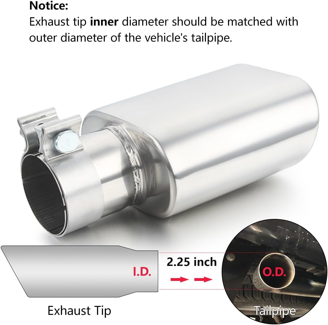 A-KARCK Square Exhaust Tip 2.25" Inlet, Rectangle Exhaust Tailpipe Tip Polished 3" x 5.5" Outlet 9.5" Long Clamp on Design