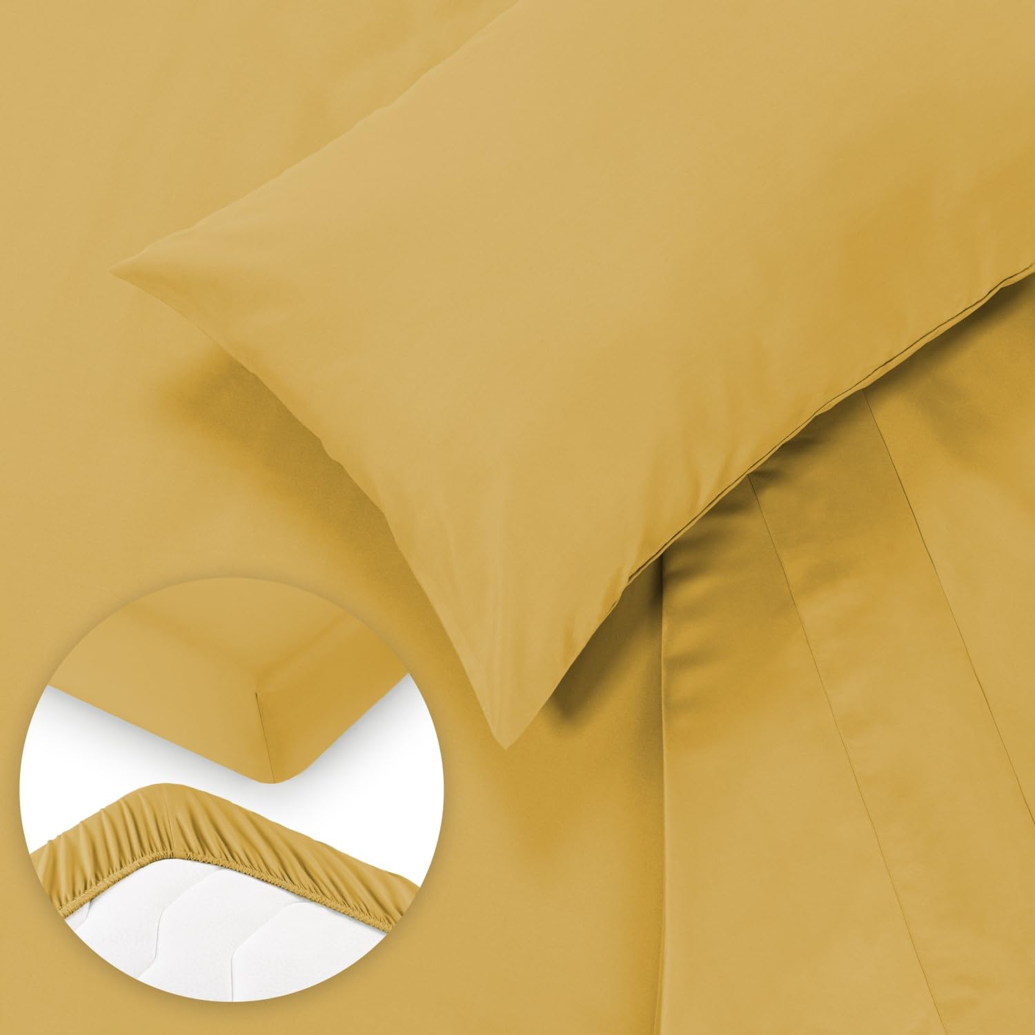 Blumtal Completo lenzuola matrimoniali 3pz - completo letto matrimoniale certificato OEKO-TEX - lenzuolo con angoli 180x200x30cm + lenzuolo 280x275cm + federa cuscino 50x80cm in microfibra - in giallo