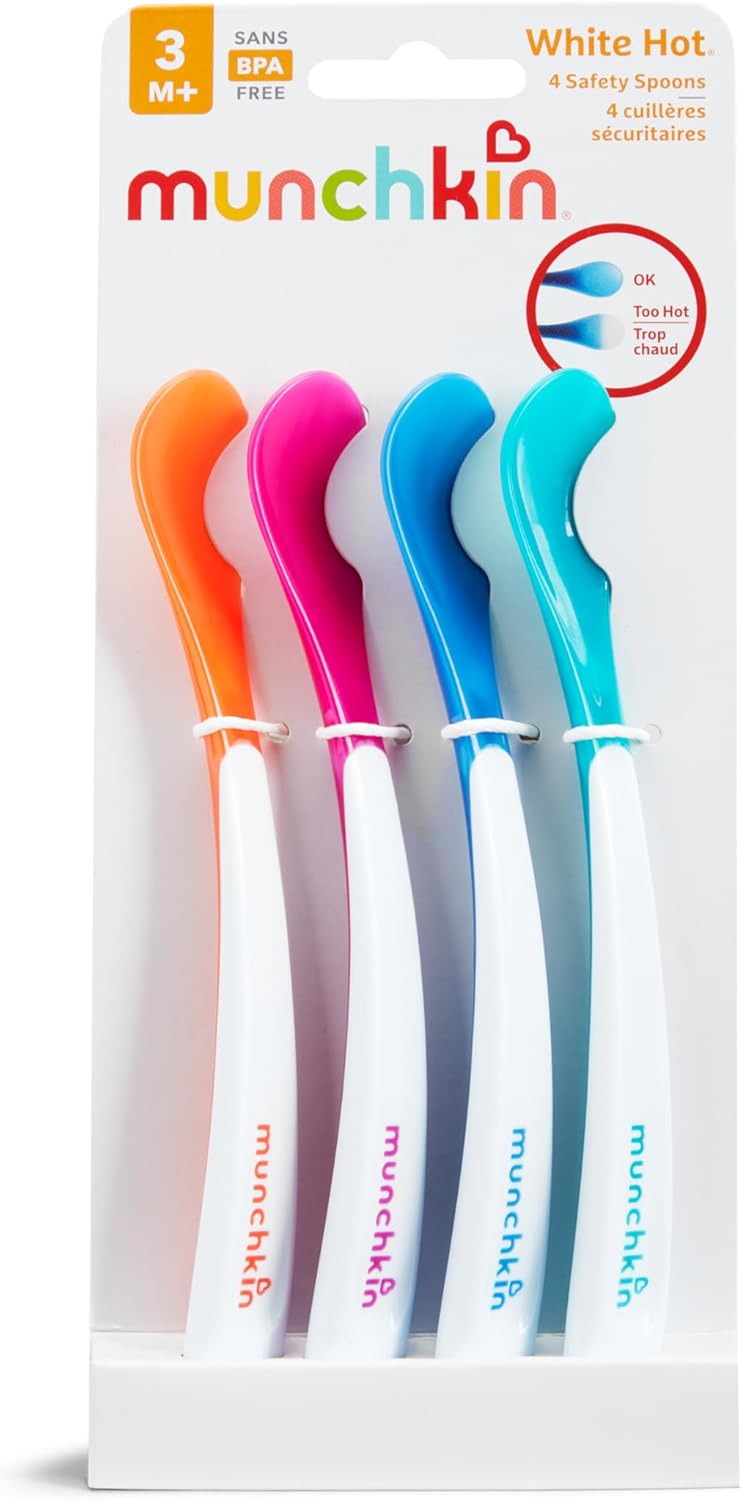 Munchkin White Hot Toddler & Baby Spoons | Baby Weaning Set with Colour Changing Heat Alert| Plastic Cutlery| BPA Free| Feeding Spoons for Babies | 4 Pack