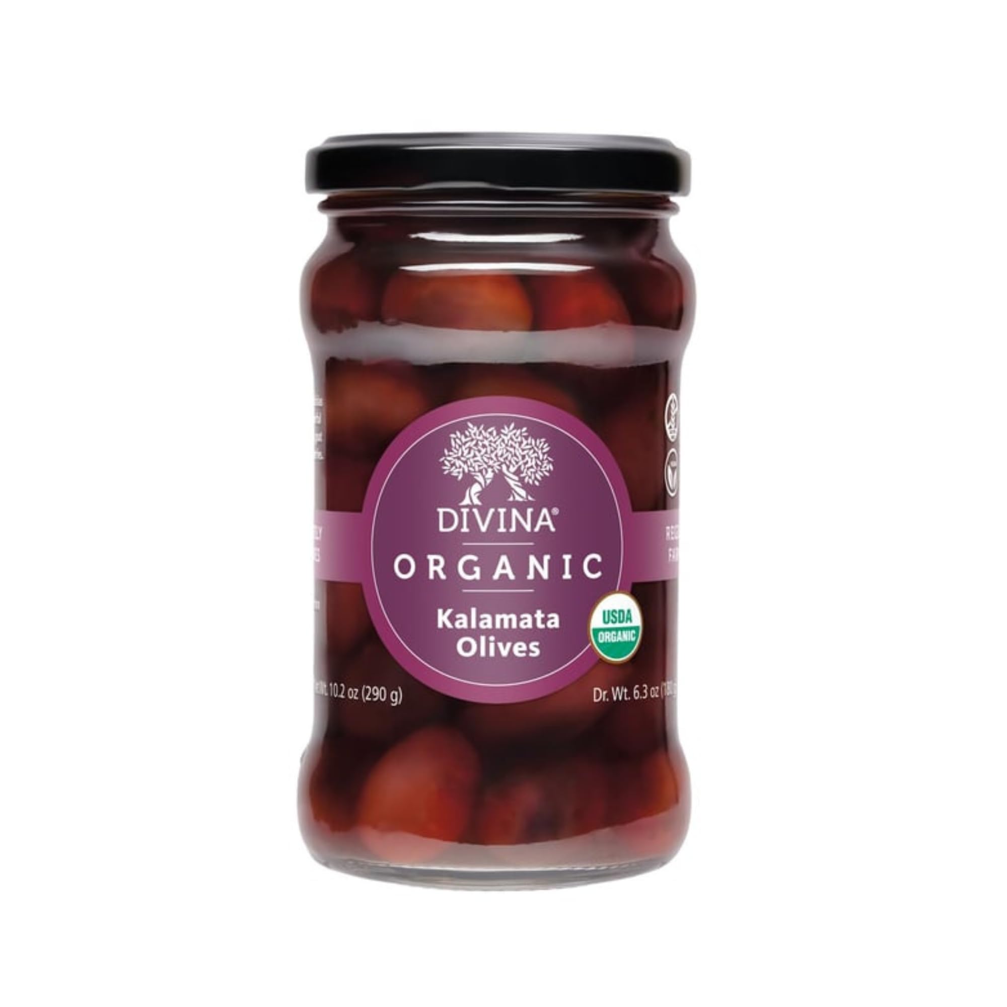 DIVINA Organic Whole Kalamata Olives in Jar, 10.2 oz (1-Pack)