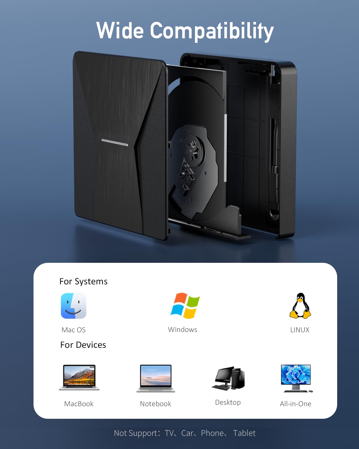 Unidad Blu-Ray Externa USB 3.0 Tipo C Grabadora para Laptop PC MacOS