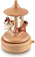 Wooden Carousel Music Box, Windup Rotary Draw Music Box, Musical Craft Mechanism Wooden Music Box, with D Major Cannon, Wooden Toy Gift