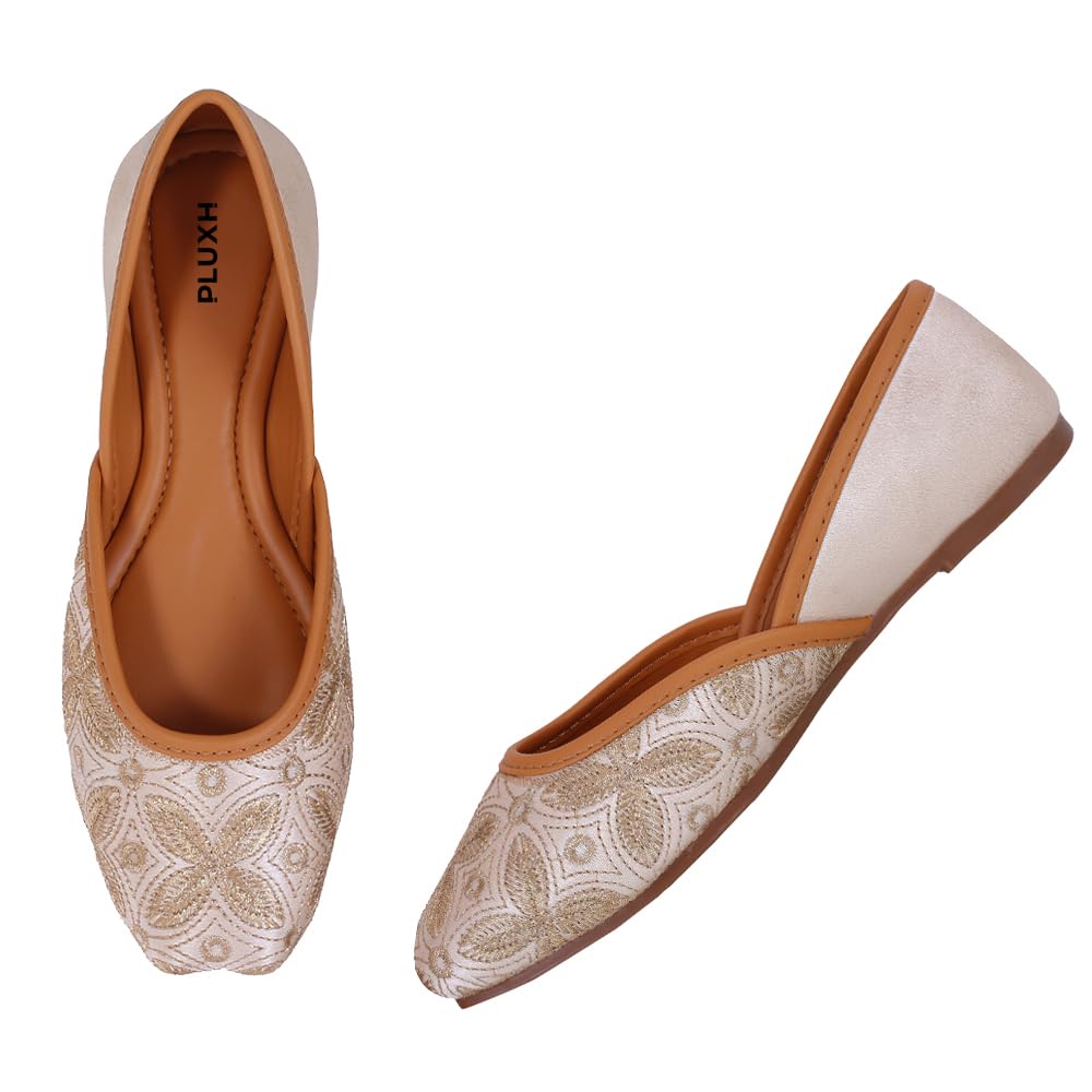 pluxh Women’s Embroidered Punjabi Jutti | Ethnic Wedding Flat Footwear-picture-55
