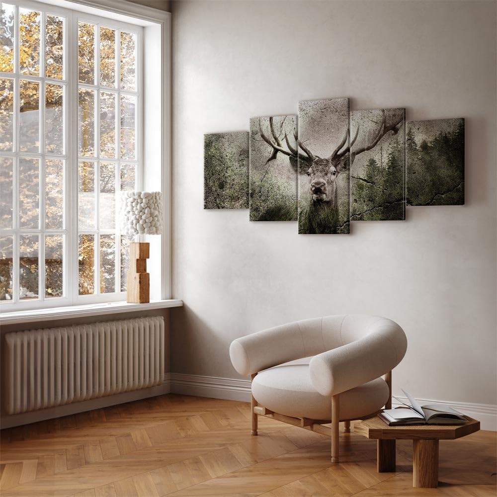 murando Cuadro en Lienzo Ciervo 200x100 cm Impresión de 5 Piezas Material Tejido no Tejido Impresión Artística Imagen Gráfica Decoracion de Pared Nivel concreto Bosque g-C-10066-b-a