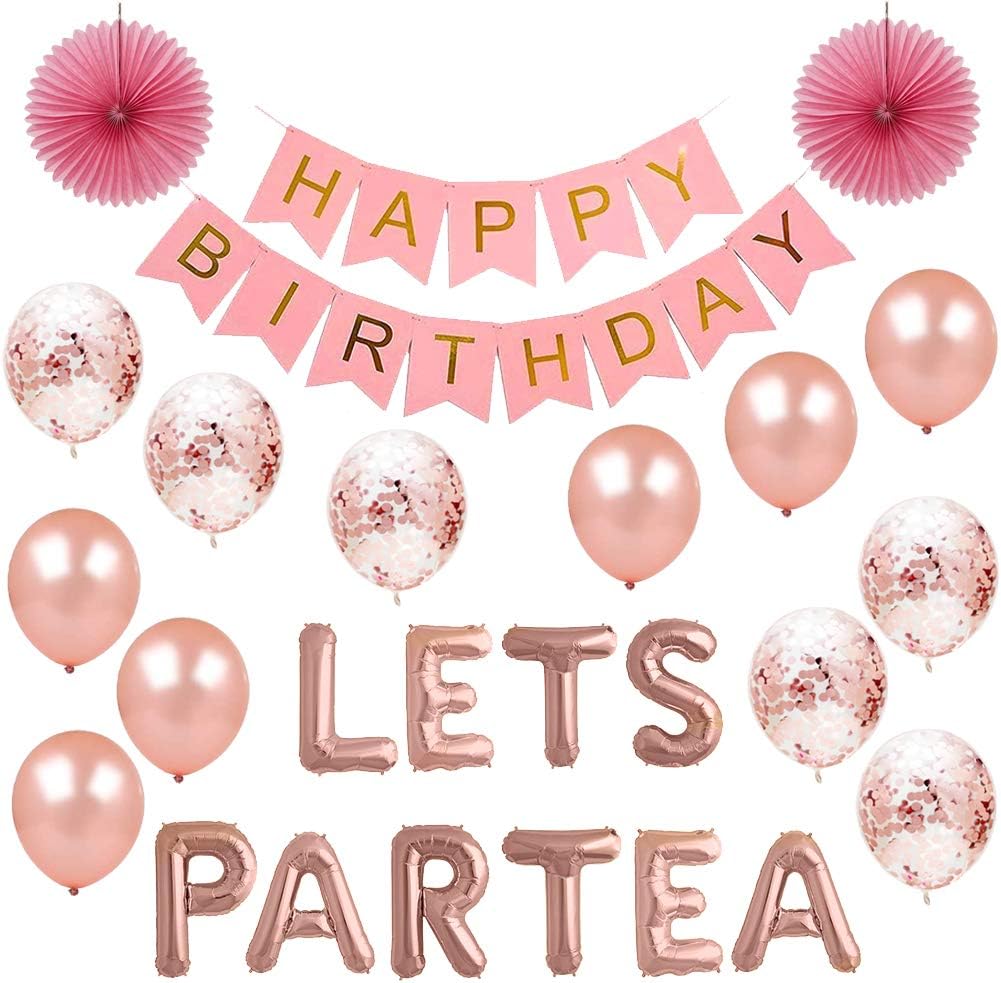 Geloar Tea Party Decorations, LET'S PARTEA Balloons Teapot Teacups High Tea Theme Floral Party Happy Birthday Banner Hanging Decor for Baby Shower Bridal Shower Engagement Bachelorette Girls Birthday