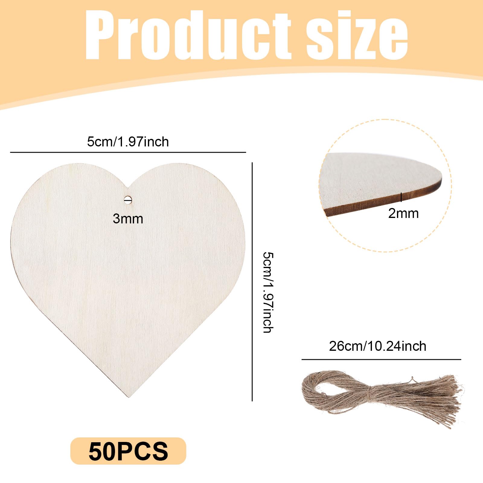 50 Stück Holzherzen Zum Beschriften 5cm/1.97inch, Holzherzen Zum Bemalen Herz Holz mit Loch, Natur Buchsbaum für Hochzeit, Party, Jubiläum, Geschenkanhänger, DIY Handwerk, Hochzeitdeko Streudeko