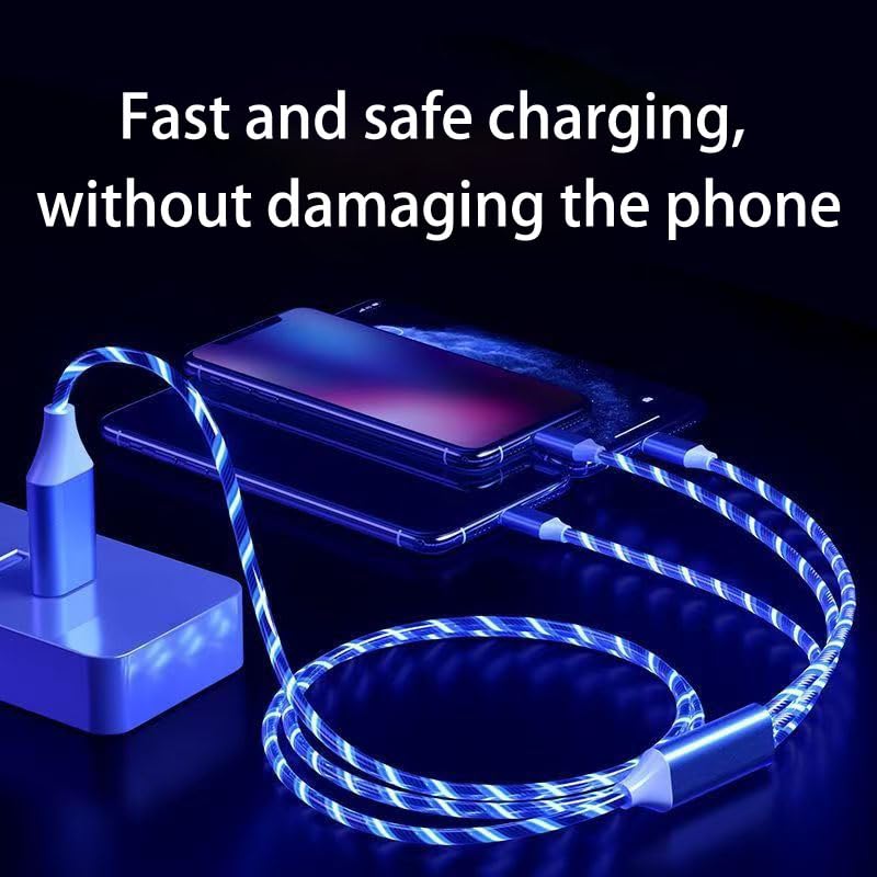Image of 3 Combinations Multi Ports USB Charger Cable A to Micro USB /Type C PD Fast Charging Cord Light Up LED Current to be a Night Light Compatible with Most of Devices-39 inches Blue.