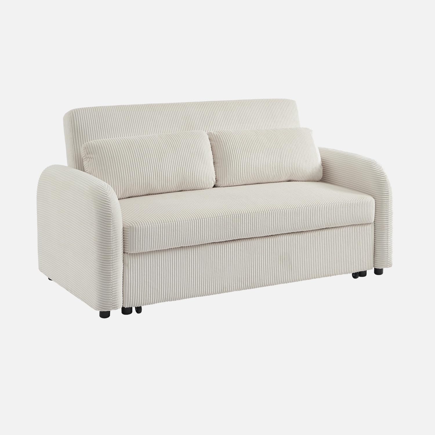 sweeek-​Sofá Cama Redondeado de Pana Fina, 2 plazas Blanco - 170x90x88 cm