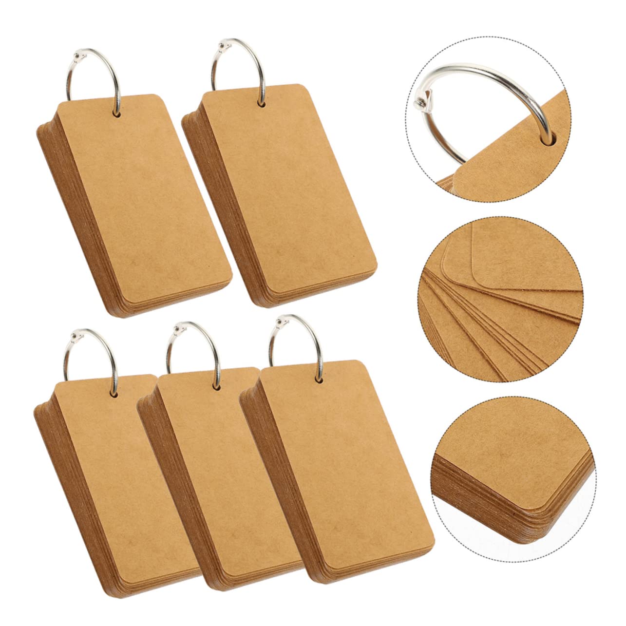 10 Leere Vokabelkarten aus Kraftpapier mit Metallring | Schule und Selbstgemacht, Dickes Blankopapier, Tragbar und Individuell Beschriftbar