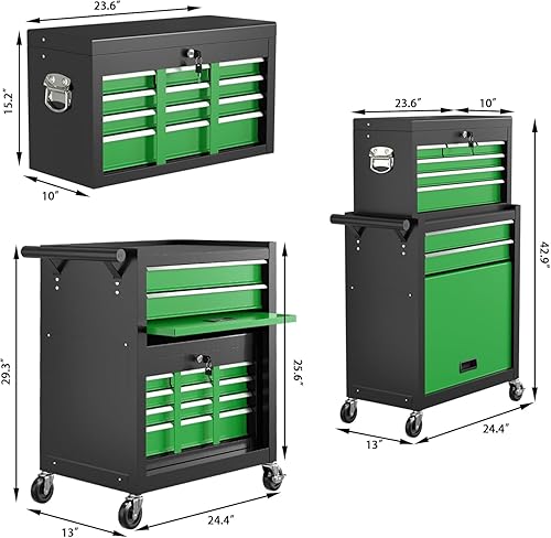 Miniatura 3 de Caja de herramientas con ruedas de 8 cajones, armario de almacenamiento de herramientas extraíble con 4 ruedas y cajones, organizador de