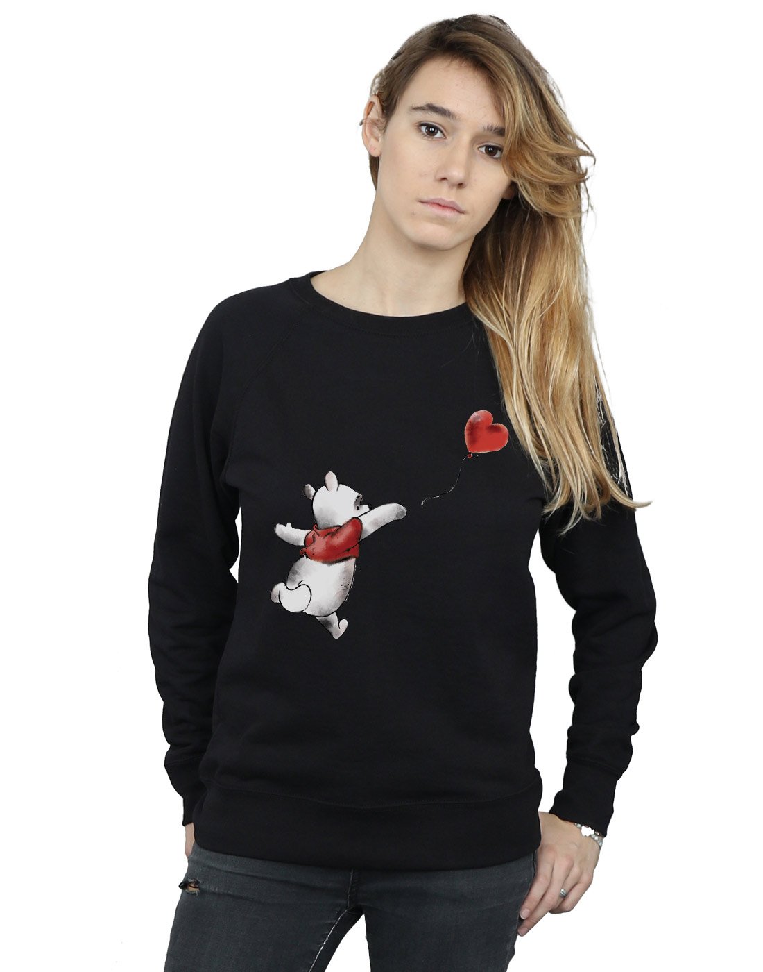 Disney Women's Winnie The Pooh Balloon Sweatshirt Black Medium