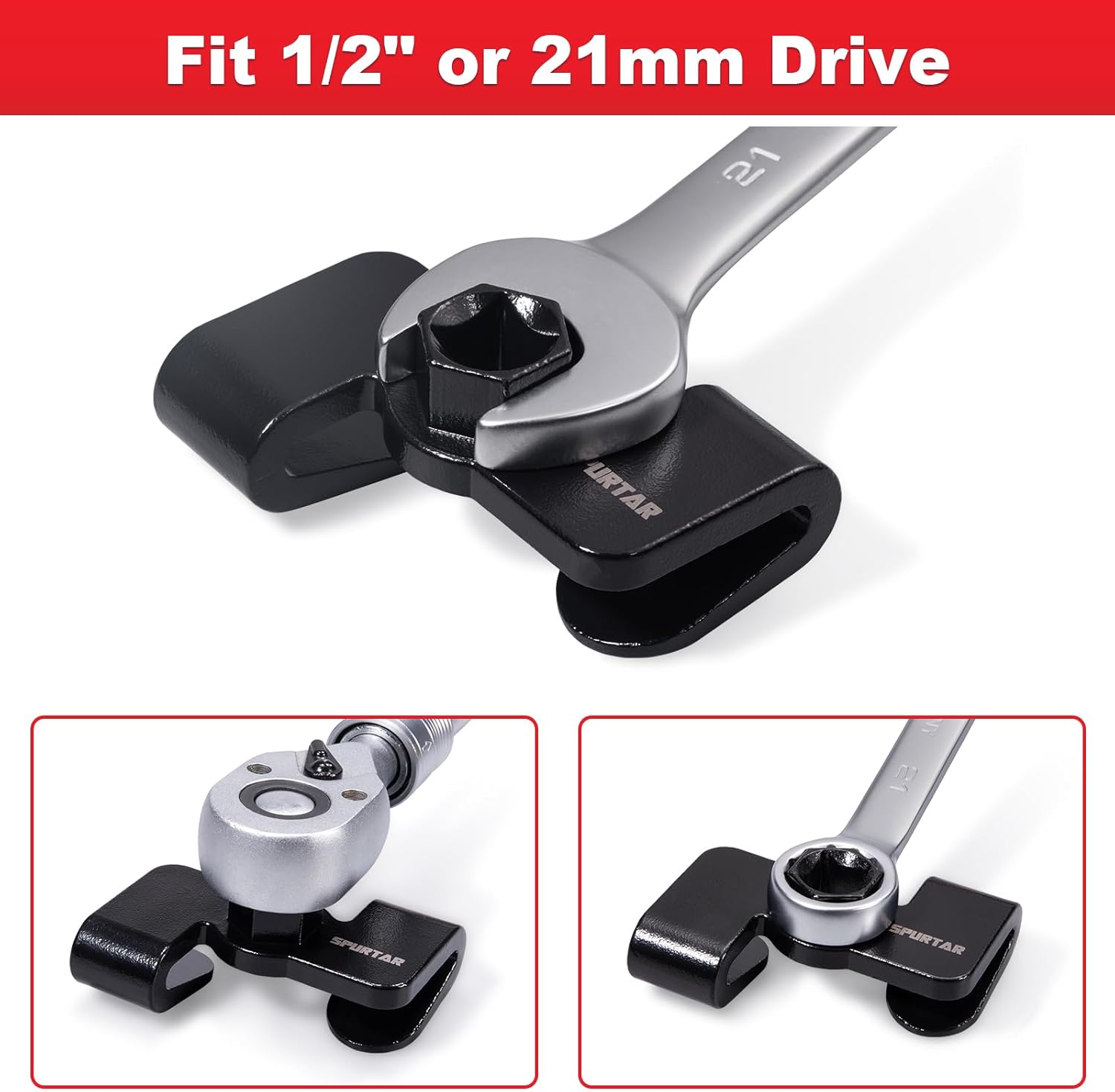 Spurtar Wrench Extender Tool, Adjustable Wrench Extender Adapter for 1/2" Drive or 21mm Hex Drive with Heat Treatment for Cheater Bar