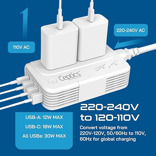 Miniatura 5 de Ceptics Adaptador de viaje para Italia, Chile, Uruguay - Tipo L - Italia - 2 en 1 - Peso ligero - Perfecto para teléfonos celulares, cargadores,