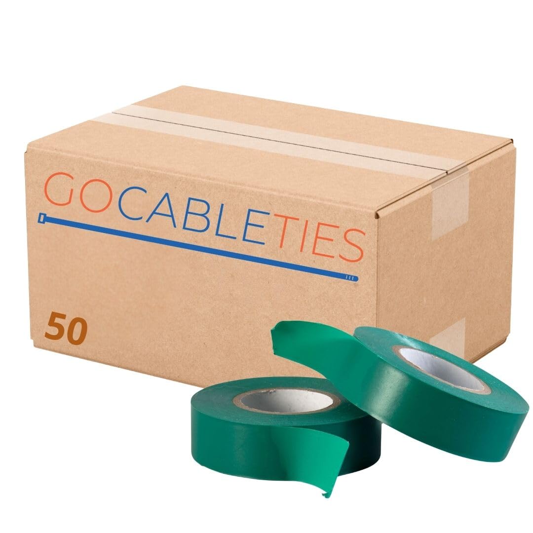 GOCABLETIES - Isolierband Grün - 19 mm x 20 m - 50 Rollen - strapazierfähiges, selbstklebendes Isolierband - zum Schutz, Bündeln und Reparieren von Kabeln