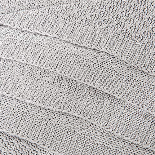 Image of NTBAY Rayon Derived from Bamboo Knit Throw Blanket, 51 x 67, Silver Grey | Breathable Cable Knit Throw Made with Rayon Derived from Bamboo, Soft Cooling Bed Throws for Sofa, Bed, Reading, and Travel