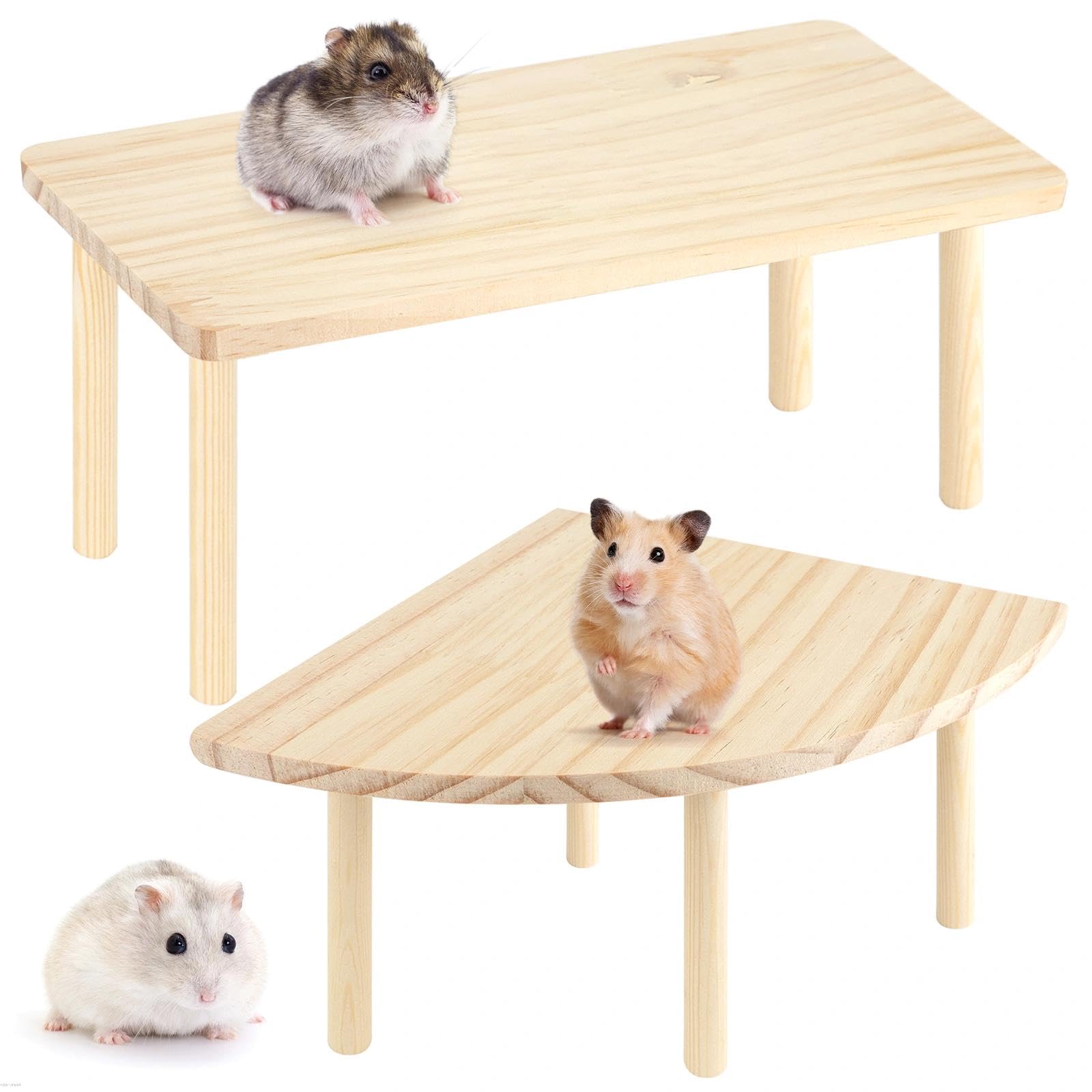 2 Sets Solid Wood Hamster Platform & Corner Platform, Small Pet Cage Accessories For Dwarf Syrian Hamsters Gerbils Mice Degus