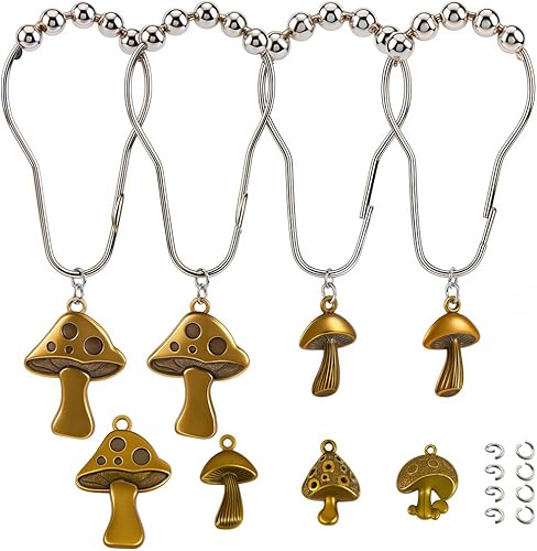 Miniatura 8 de 1 caja 12 juegos de ganchos de cortina de hongo de acero inoxidable a prueba de óxido de metal para cortina de ducha de plata antigua retro ganchos