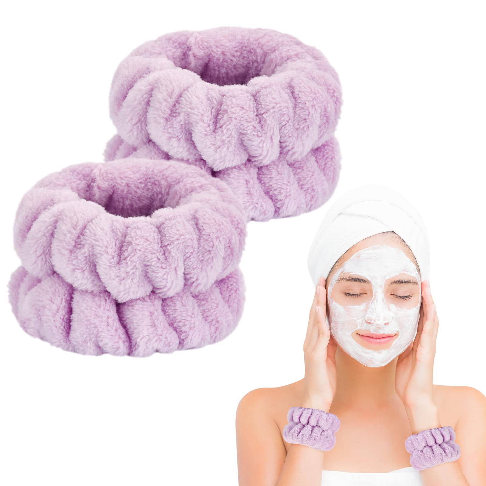 Dorbetar 2 Pcs Wrist Towels for Washing Face, Microfiber Wrist Bands for Washing Face, Spa Wristbands for Washing Face, Fluffy Towel Bands, Arm Bands for Washing Face for Woman Children?Purple?