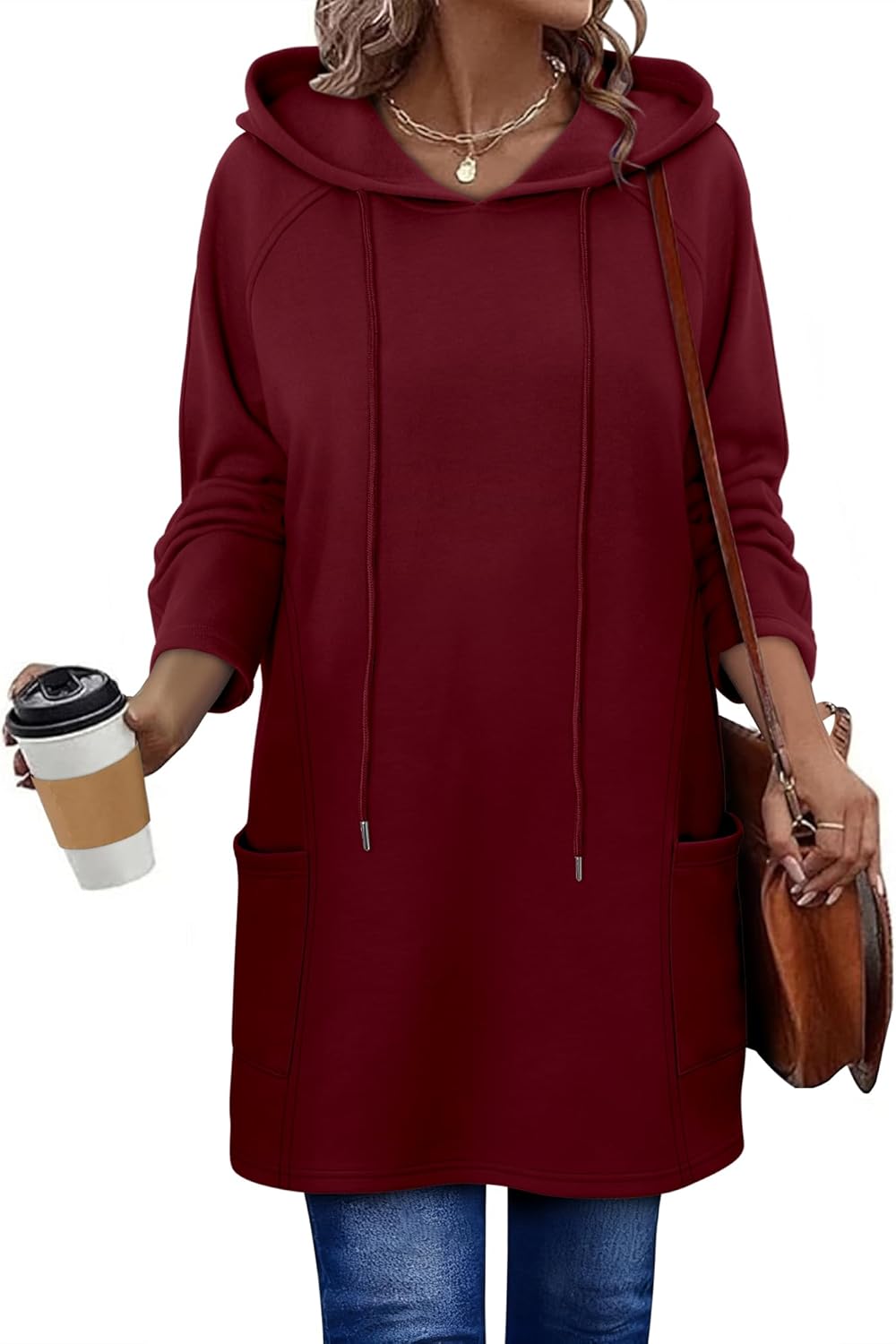 KISSMODA Women Hoodies Dress Long Sweatshirts Dress Raglan Sleeves Oversized Sweatshirts with Pocket 2025 Fall Winter Trendy