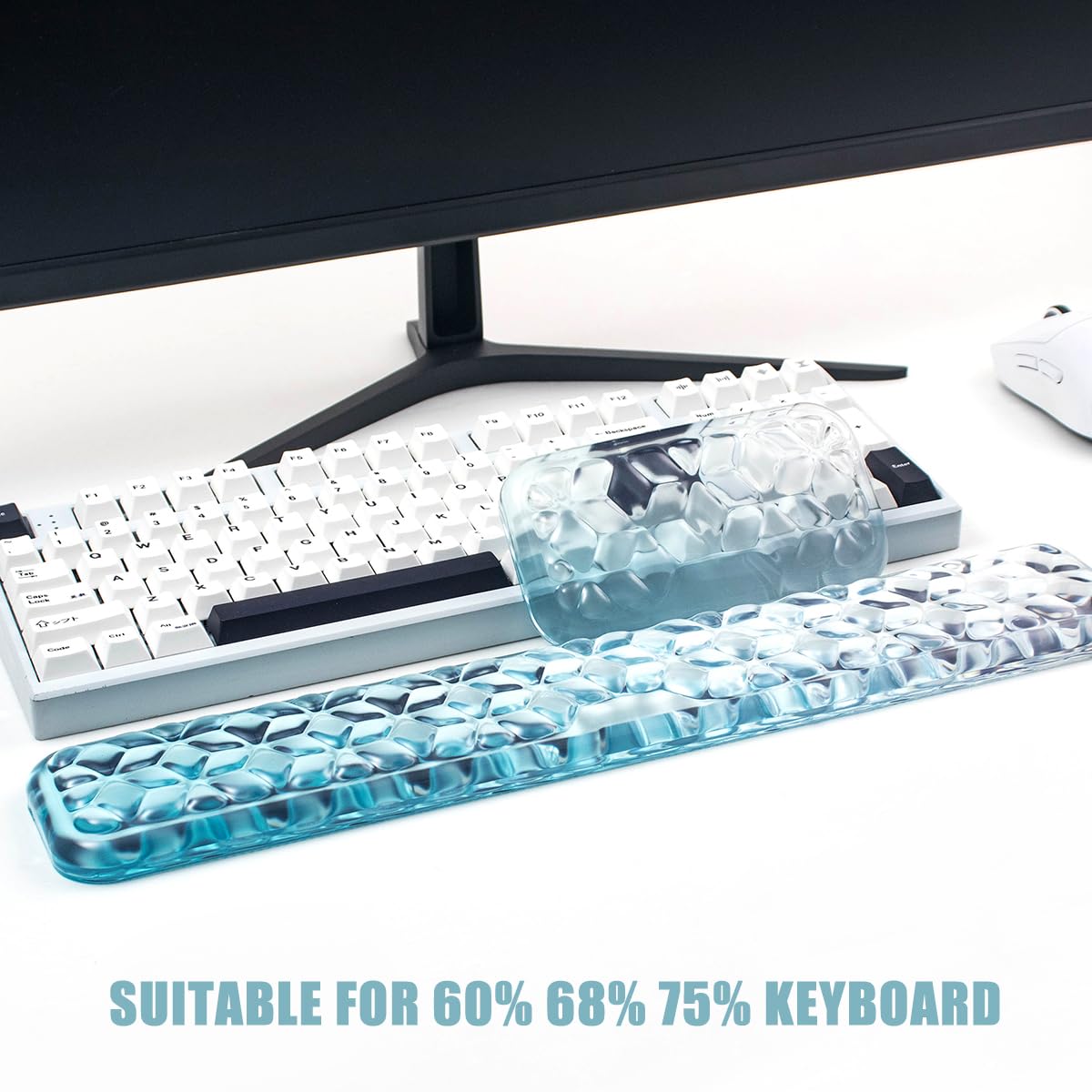 Set poggiapolsi in gel per tastiera e mouse, poggiapolsi ad acqua per tastiera del computer 60%/68%/75%, comfort e supporto per digitare e giocare (sfumatura blu)