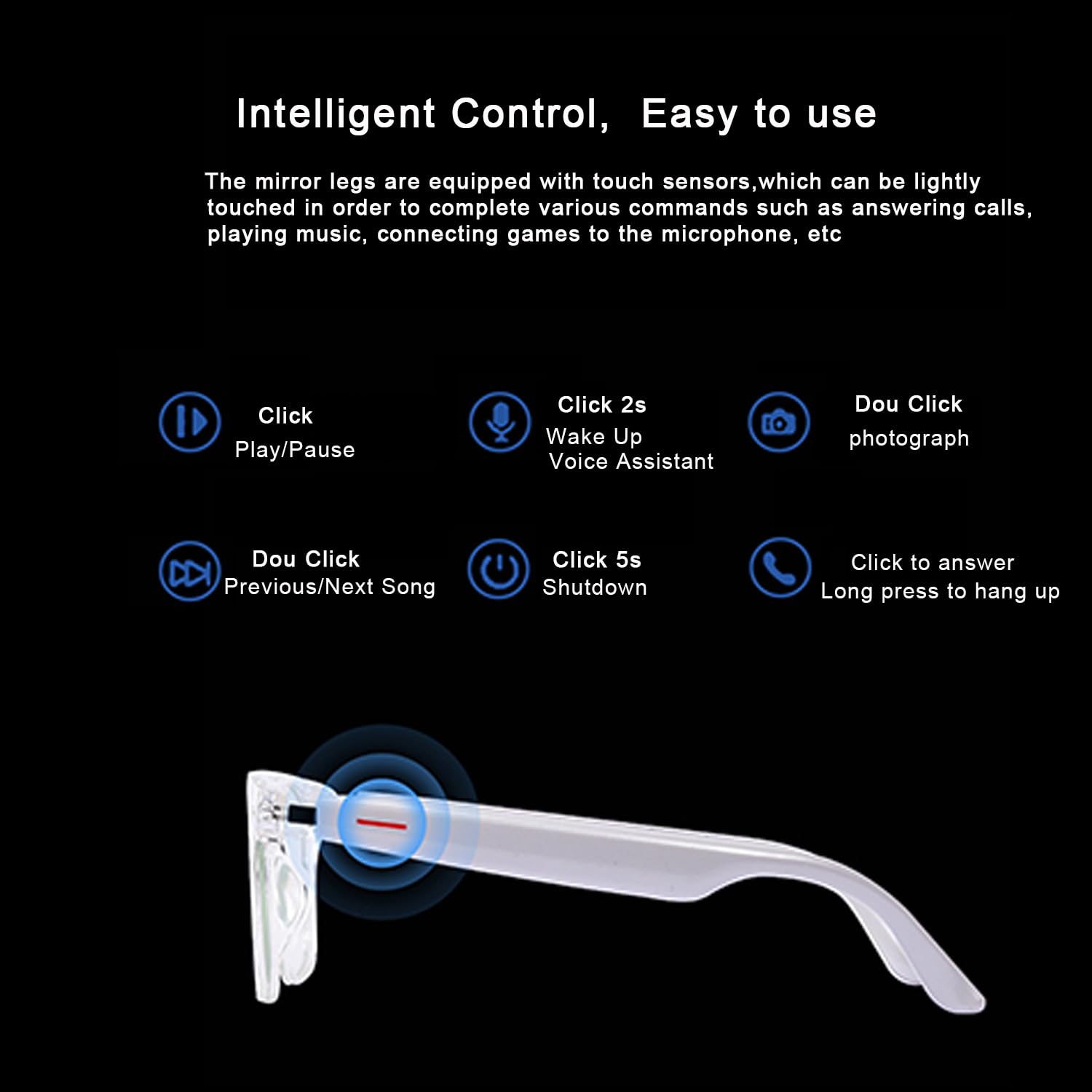JZ TWS Smart Bluetooth Audio Glasses - kit de Verres de Lunettes (Blue Light Shield & Lunettes de Soleil & Rose & Bleu) for Office Outdoor Sports Drive - Smart Glasses for Men & Women - White Frame