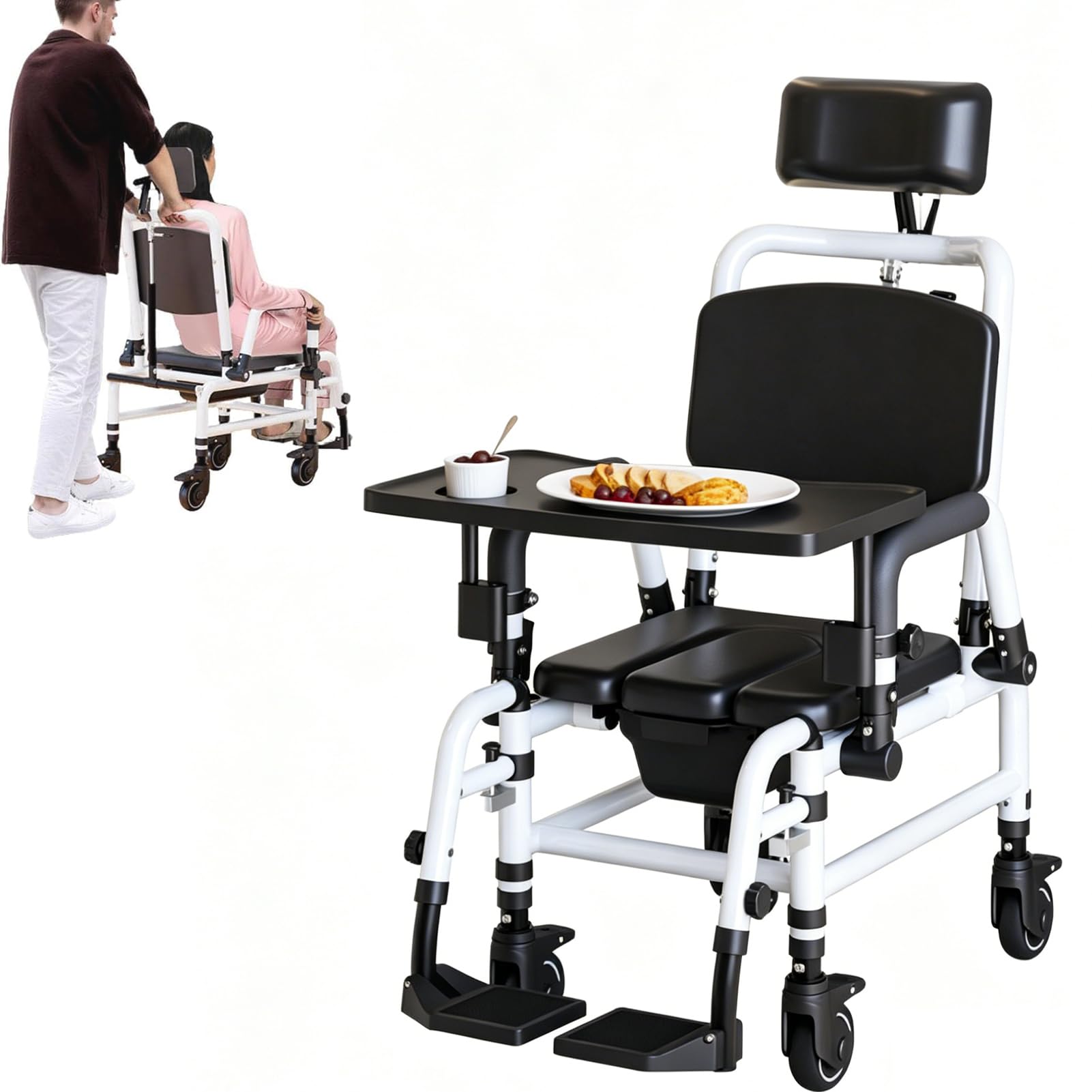 Fauteuil roulant inclinable de douche avec siège rembourré anti-douleur