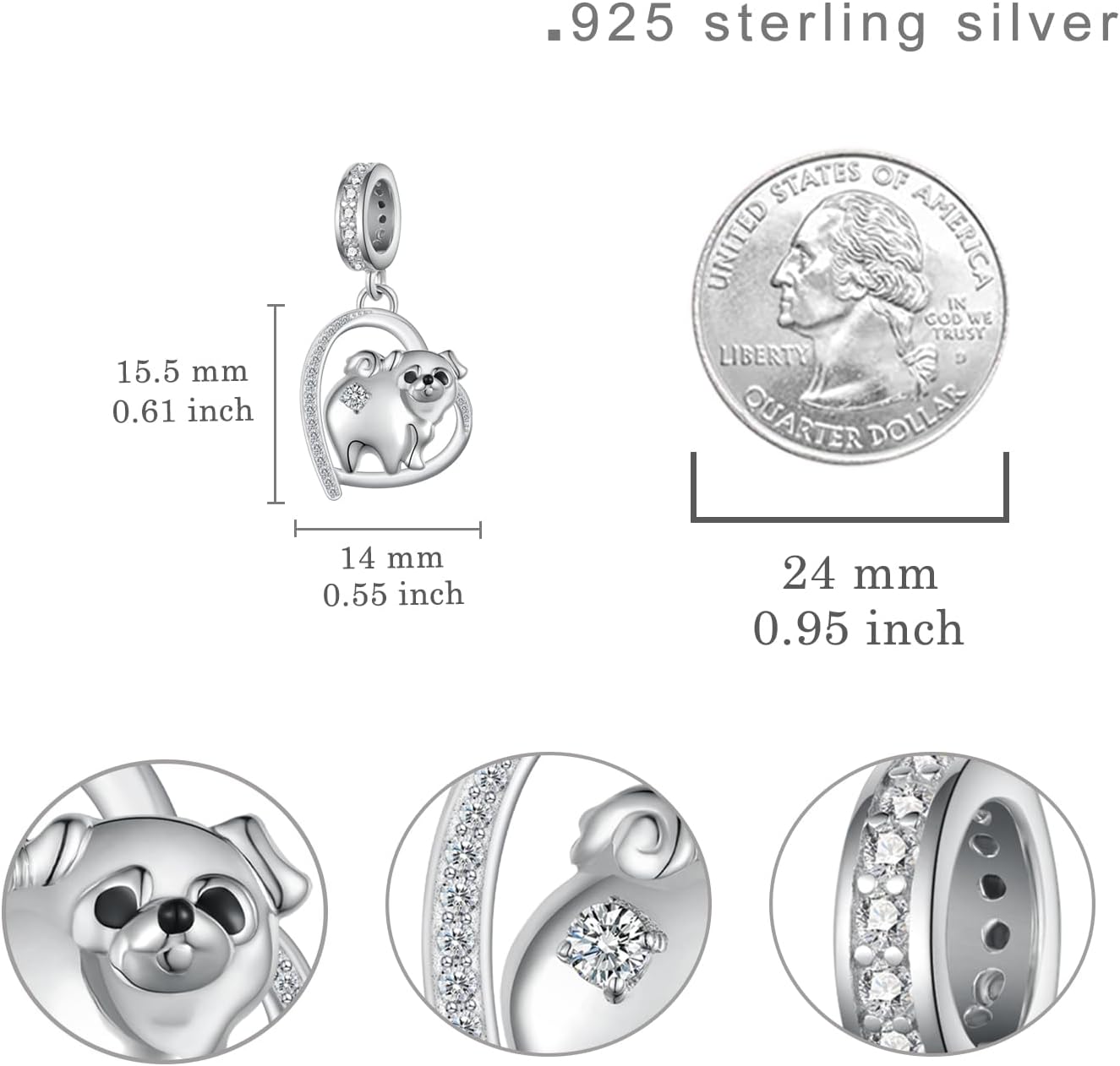 Pug Gifts for Pug Lovers S925 Sterling Silver Pug Charm for Bracelet Cute Pug Dog Jewelry Gifts for Women - Image 4
