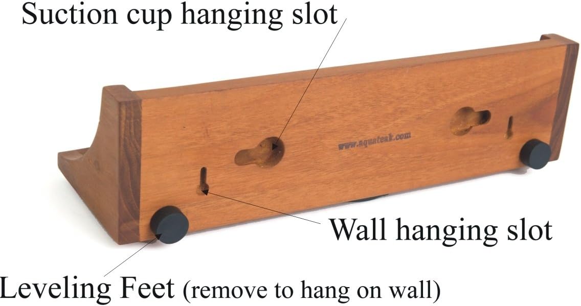 Teak Wood Suction Mount Shower Shelf with Razor Port