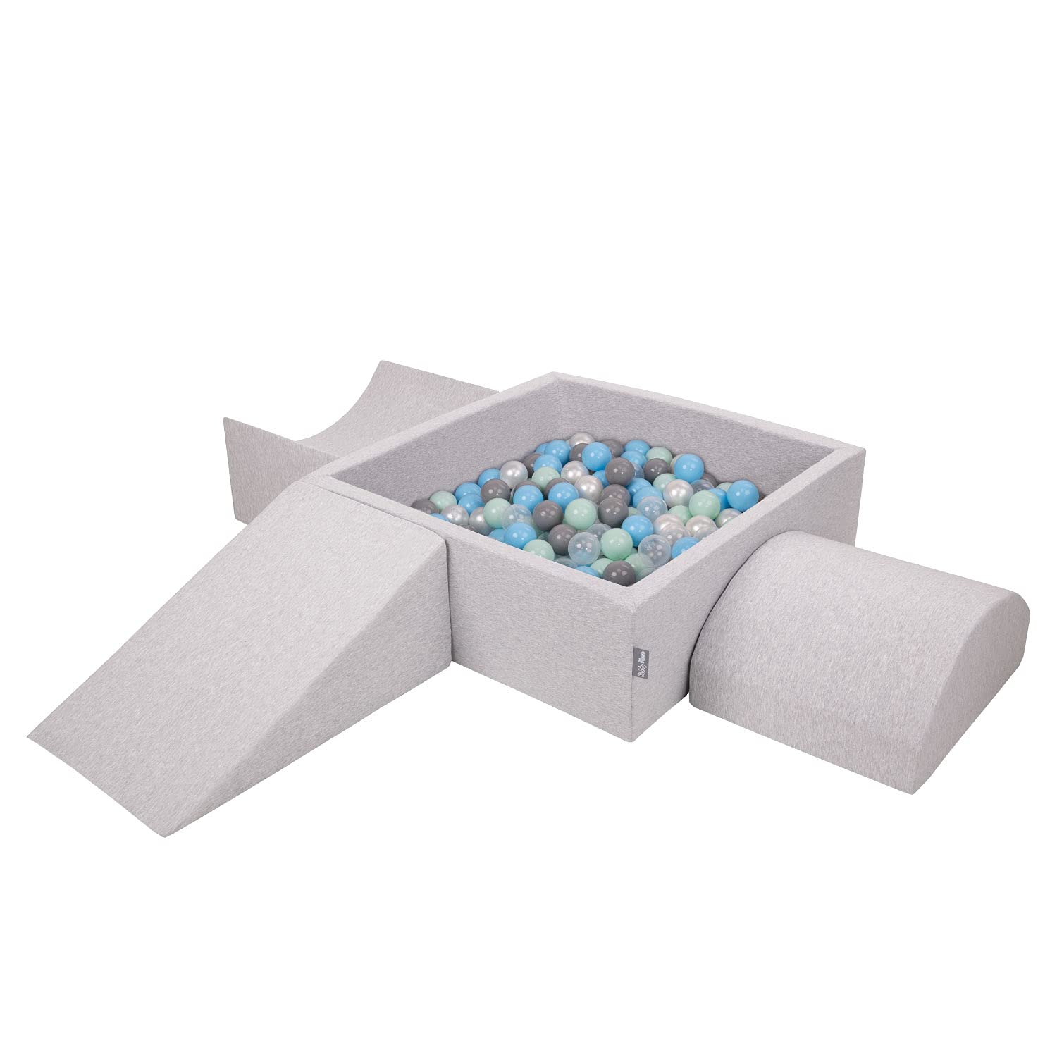 KiddyMoon Parque Infantil De Espuma con Cuadrada Piscina De Bolas (200 Bolas) para Niños, Gris Claro:Perla/Gris/Transparente/Azul Clr/Menta