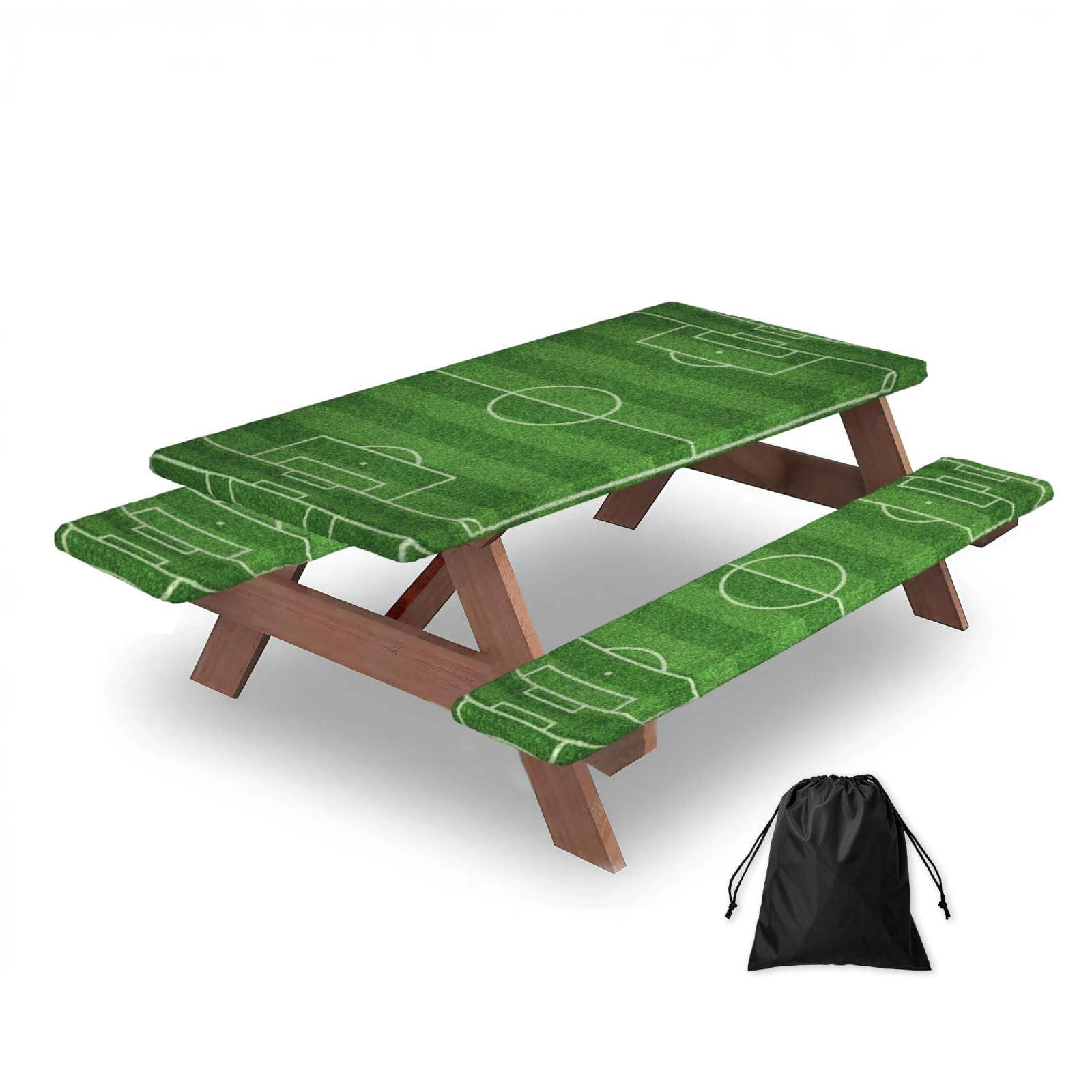 Dopklna As Picture Soccer Field Football Green, Picnic Table Cover With Bench Covers -Waterproof Elastic Fitted Tablecloth For Garden Camping Patio 76X152cm