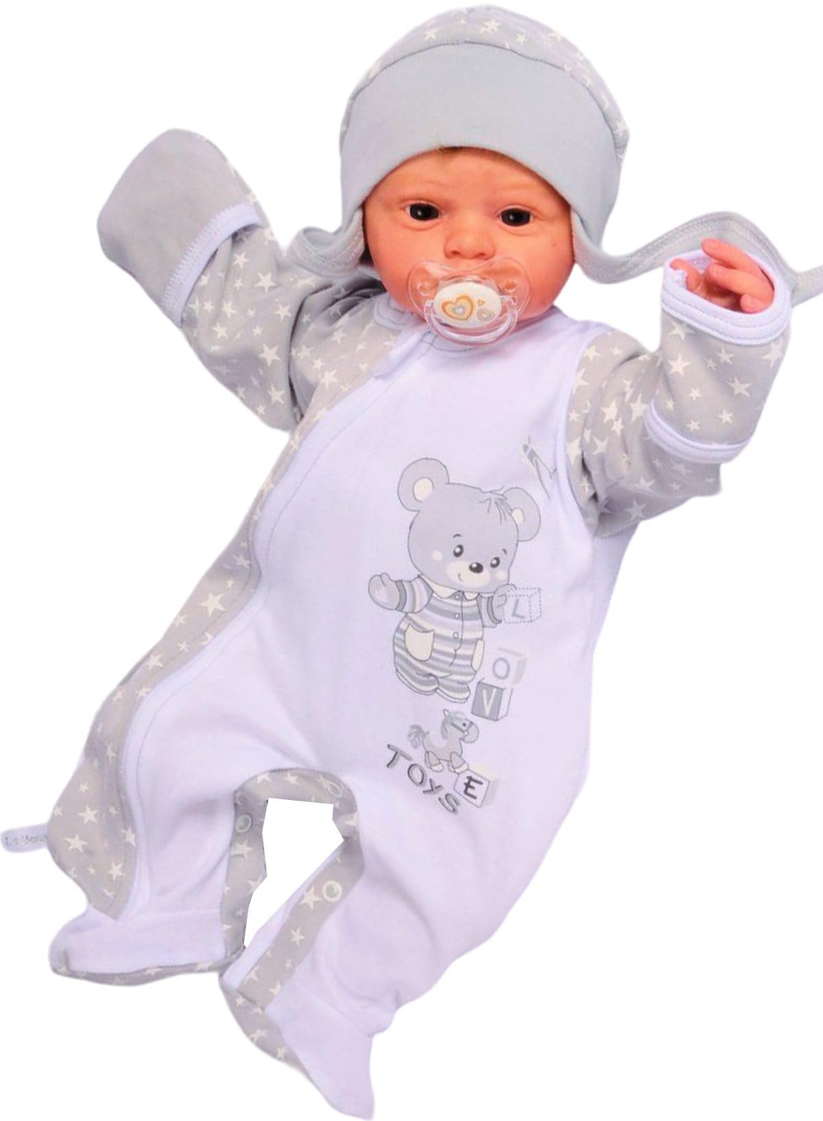 Baby Strampler Set Overall mit Kratzschutz Mütze Schlafanzug Unisex Neugeborene Jungen Mädchen Babykleidung Geschenk Geburt Erstlingsausstattung Babymode Frühchen Schlafset bequem
