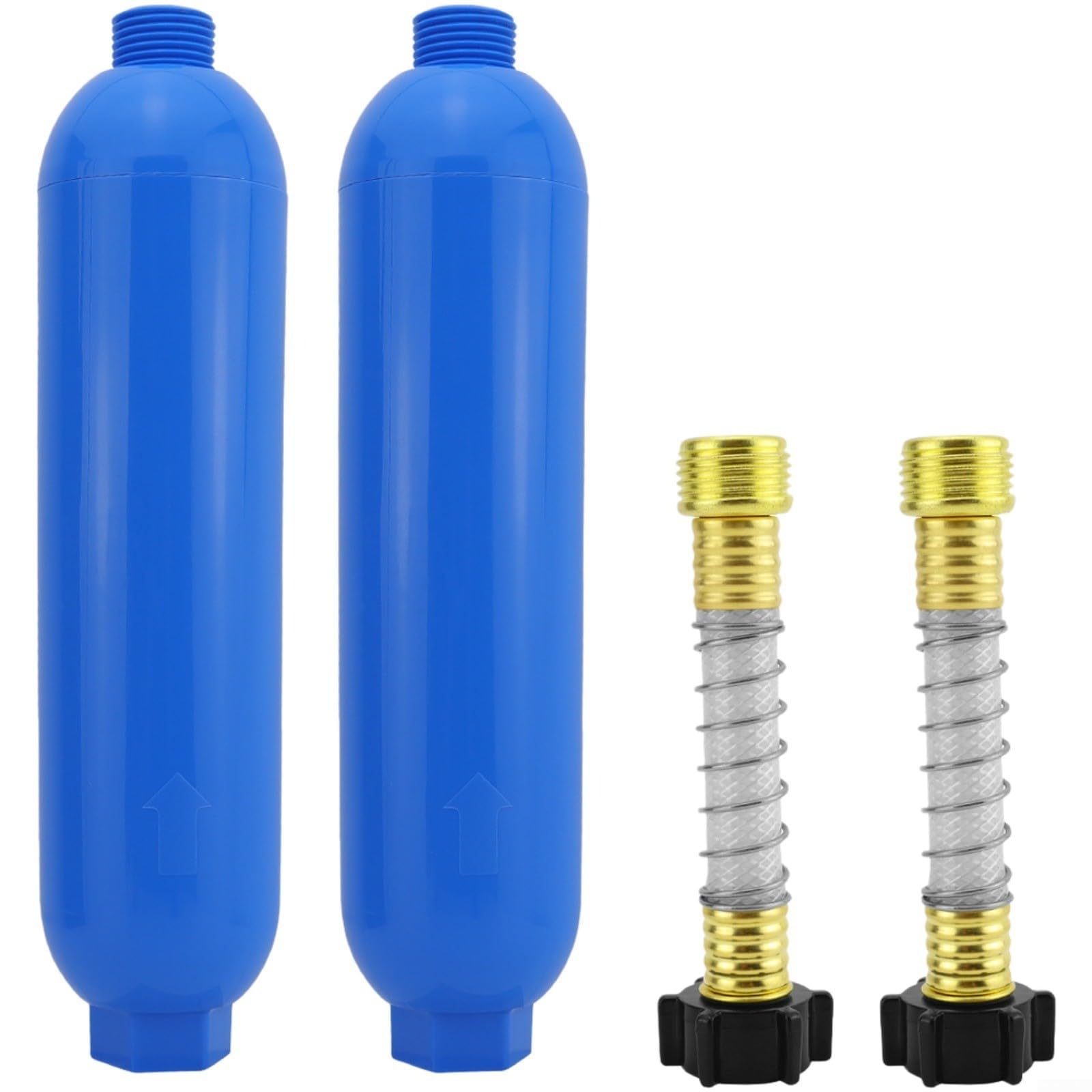 Sistema de limpieza para caravanas con filtro de carbón activo, ángulo de latón de 90° y protección de manguera, filtro de agua para barco y jardín (juego de 4 piezas)