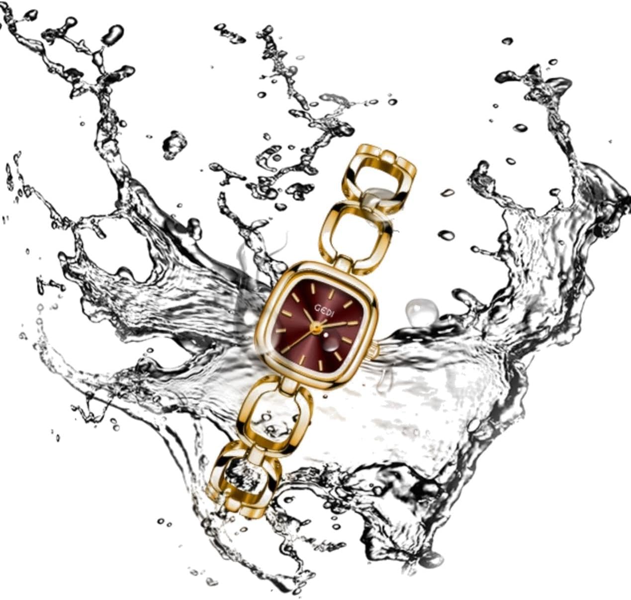 CARLIEN Gold Petite Vintage Square Analog Quartz Watches for Women Steel Adjustable Strap Tool Included Waterproof Dress Wristwatch - Image 6