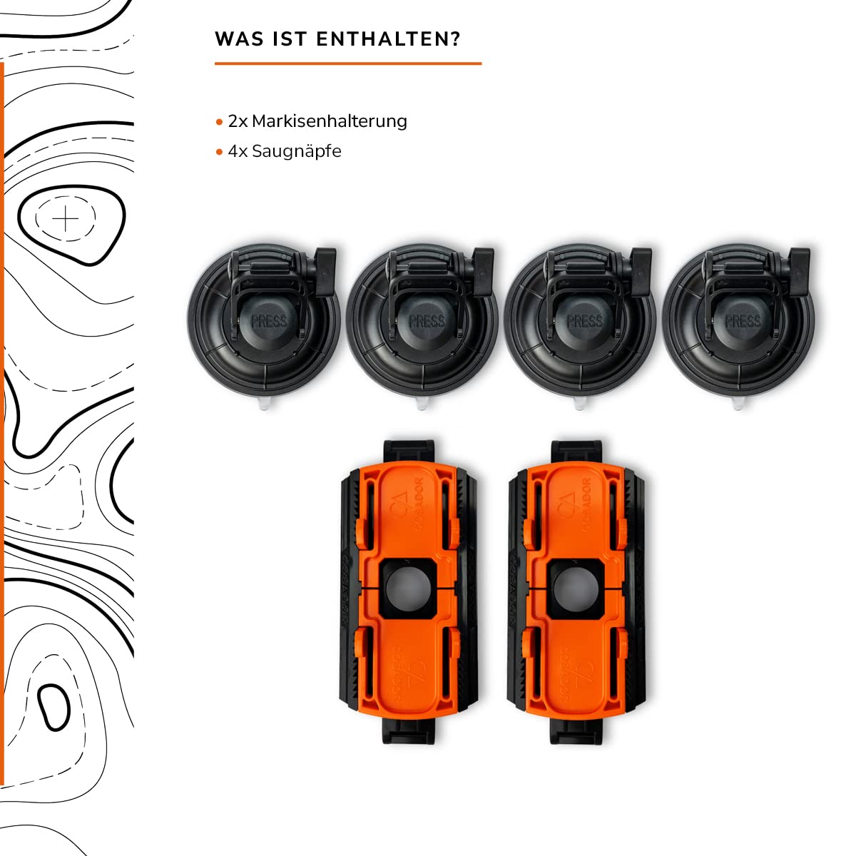 Cosador Universal Markisenhalterung mit 4 Saugnäpfen und Aufbewahrungsbeutel für Wohnmobile - Kompatibel mit Dometic, Fiamma, Thule, Tent Poles - UV- & Witterungsbeständig, Made in Germany