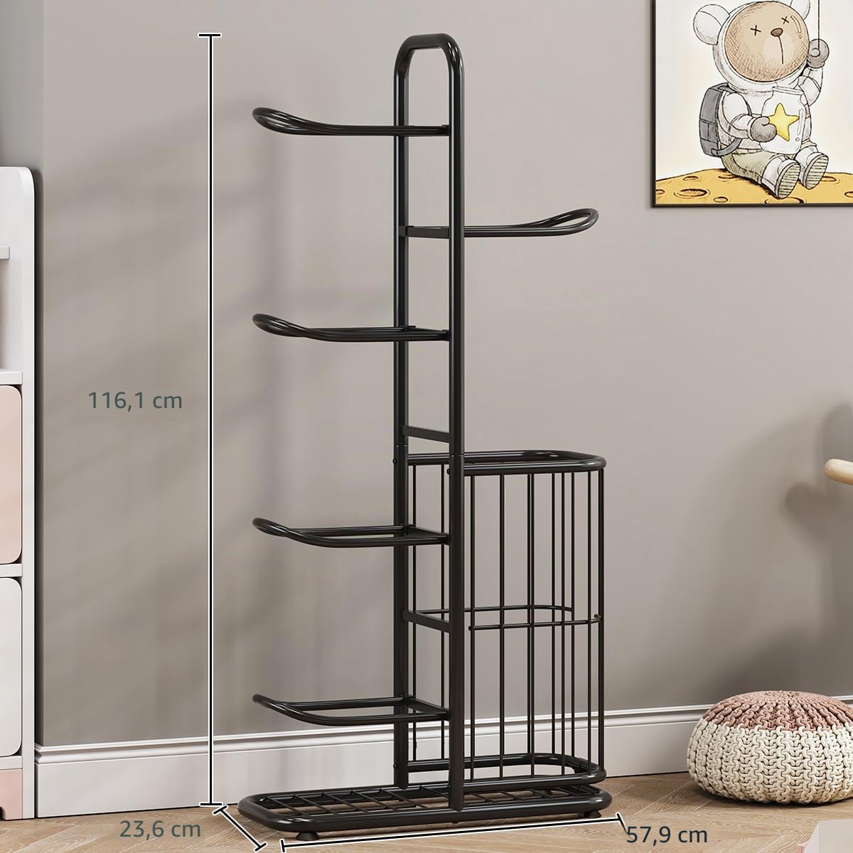 Soporte Vertical para Pelotas de Baloncesto con Marco – Soporte Universal de 5 Niveles, Estante de Metal de Acero al Carbono para Balones de Baloncesto, Fútbol, Rugby, Voleibol – Negro
