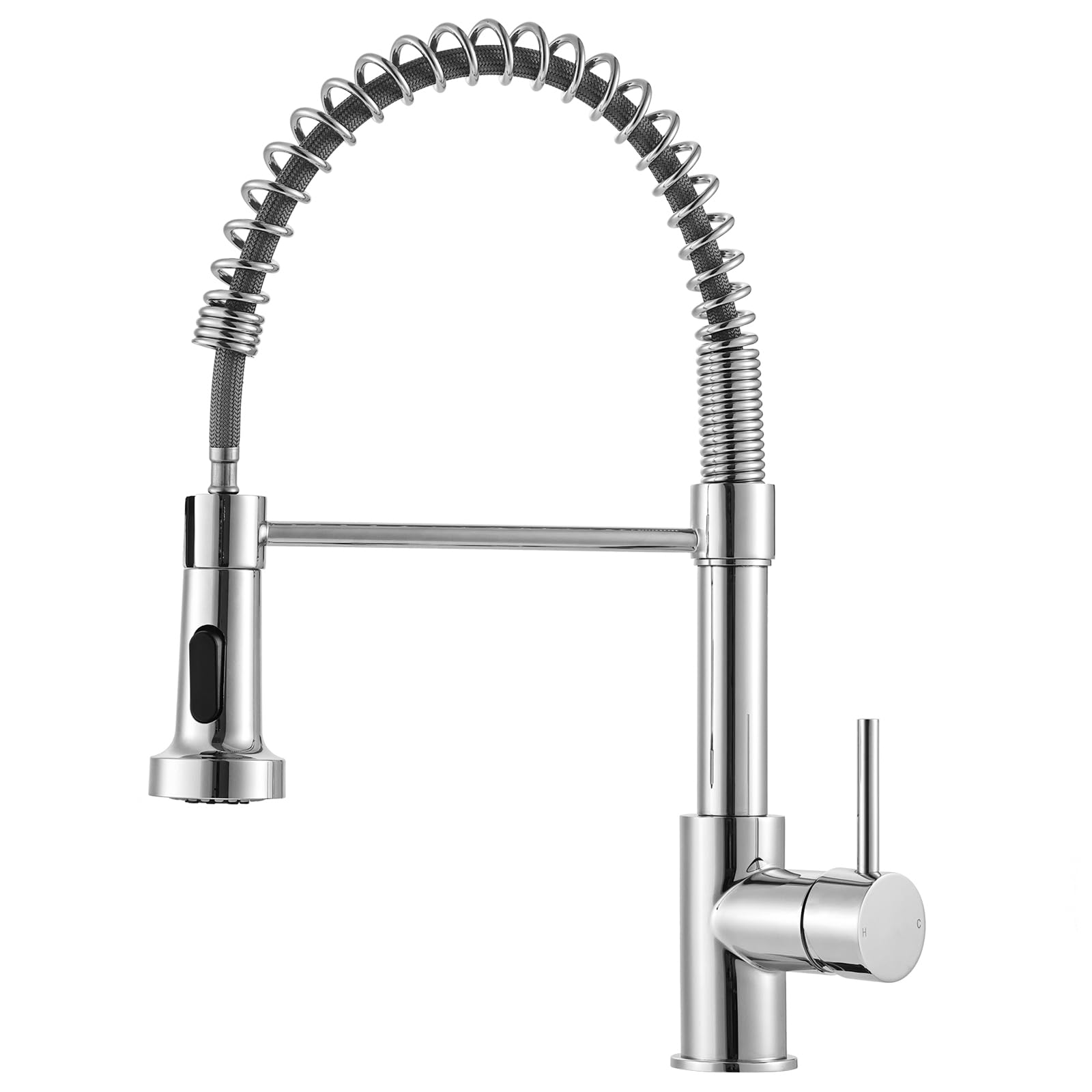 Peppermint Commercial Kitchen Tap with Pull Down Sprayer, Chrome Spring Kitchen Sink Mixer Taps with 360° Swivel, Ideal for Double Sinks & Washing Large Pots, Standard UK Fitting (1 Hole)