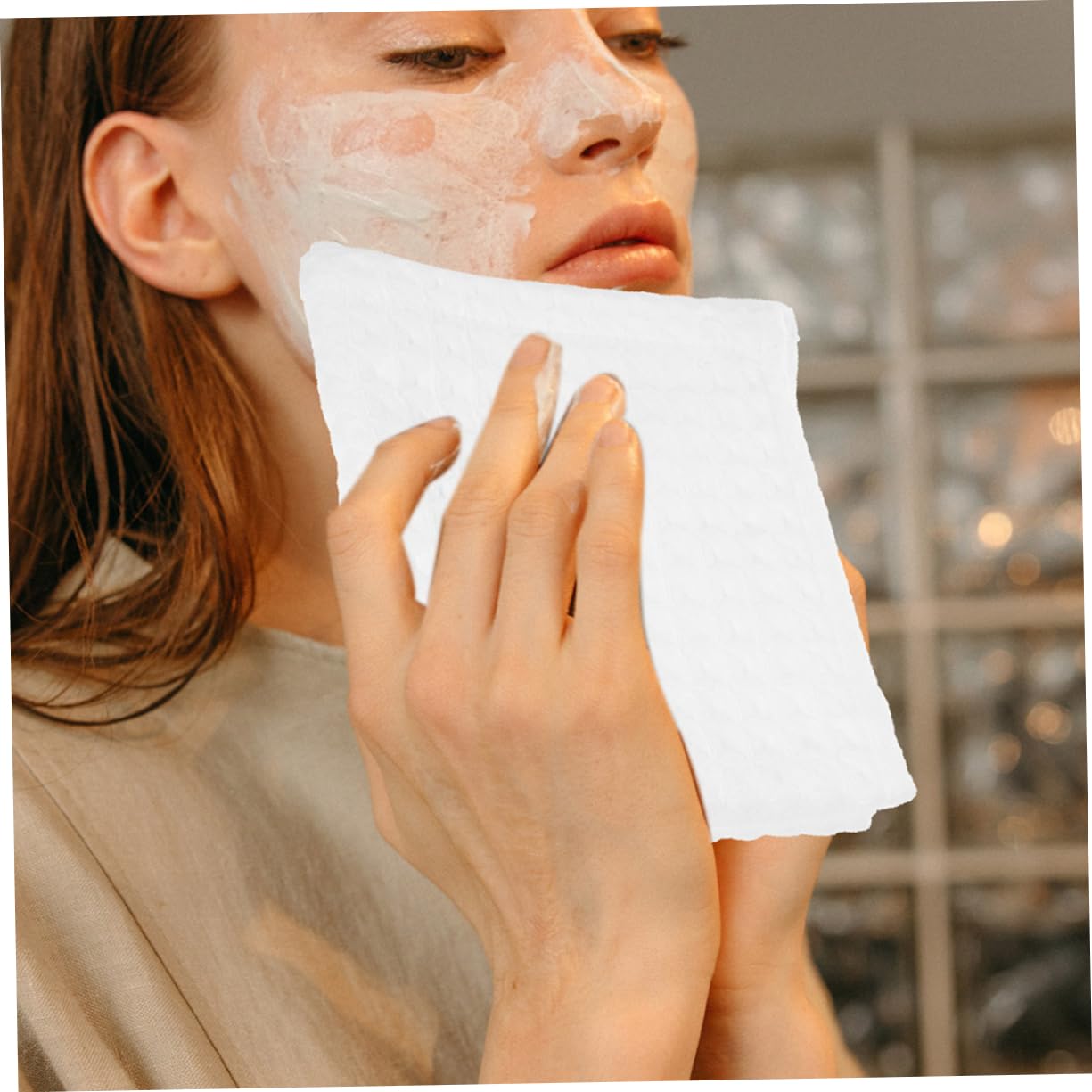 12piezas Toallas De Algodón Absorbentes para Rostro De Paños Faciales Cuadrados Desmaquillado y Limpieza Diaria