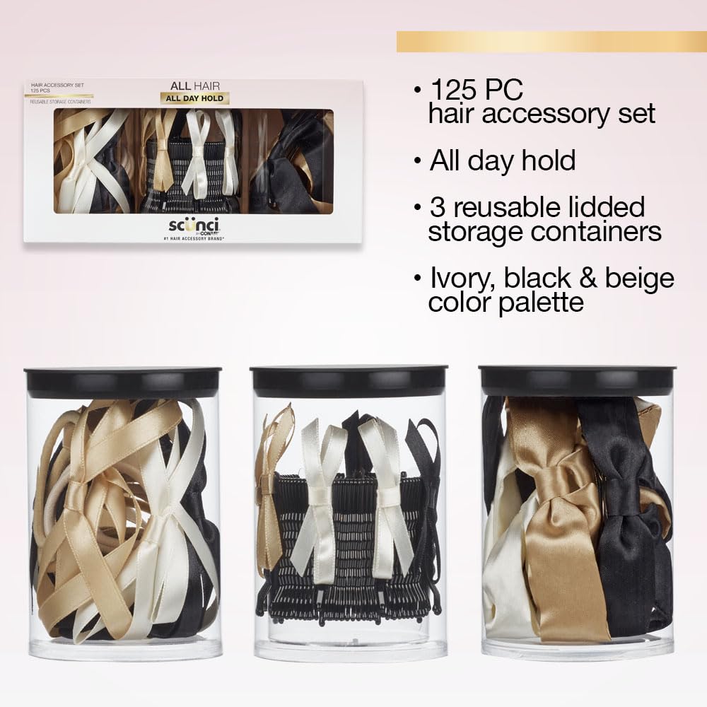 Huge Hair Accessory Lot Scunci Conair Satin Bows Elastics Bobby Pins New 100+ Pc Amazon.com : Scunci by Conair 125 Piece Hair Accessories Set  main image 4