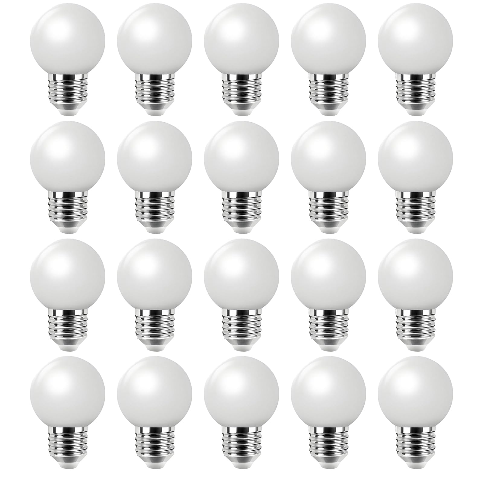 Jiotouhu E27 G45 Spherical LED Bulb, 360° Lighting, 2W, for AC220-240V, Cool White 6500K, Non dimmable, Decorative Lighting for Halloween, Christmas, Festival, 20 Packs