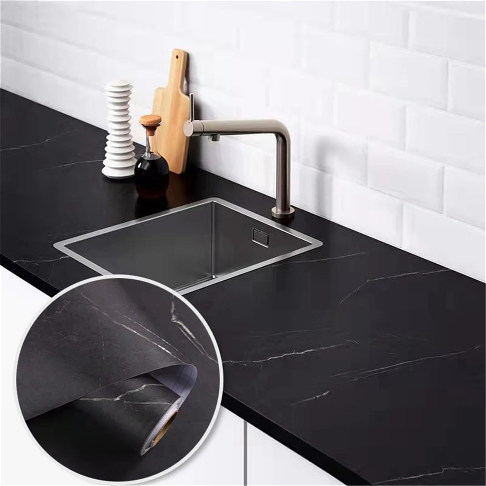 Wandschutzfolie Dicke mattschwarze PVC-Marmor-Selbstklebende Tapete, Wandaufkleber, Küche, ölbeständig, Desktop-Möbelfolie, Heimdekoration(60x200 cm)