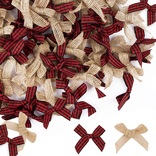 BETESSIN 100 Stücke Mini Weihnachtsschleifen Vintage Kariert...