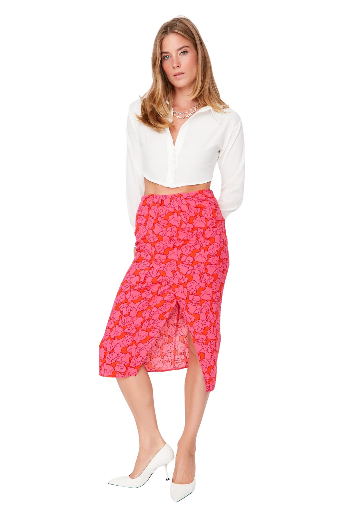 Trendyol Damen Rosa Midi Asymmetrisch Webstoff Rock, 38