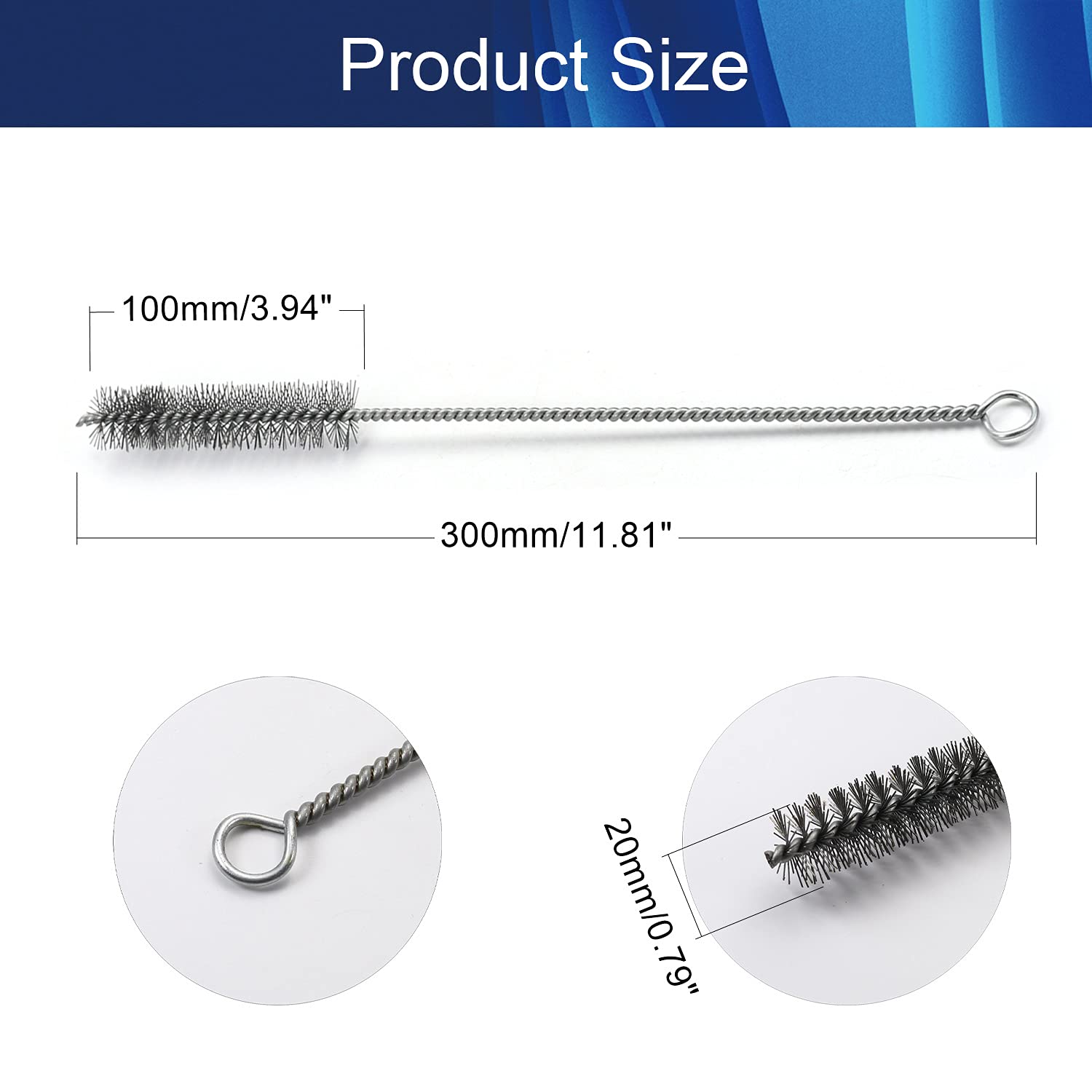 Auniwaig Tube Brush 0.8inch Diameter Pipe Brush 12inch Length Steel Wire Tube Cleaning Brush for Pipes Straws Bottles 5pcs