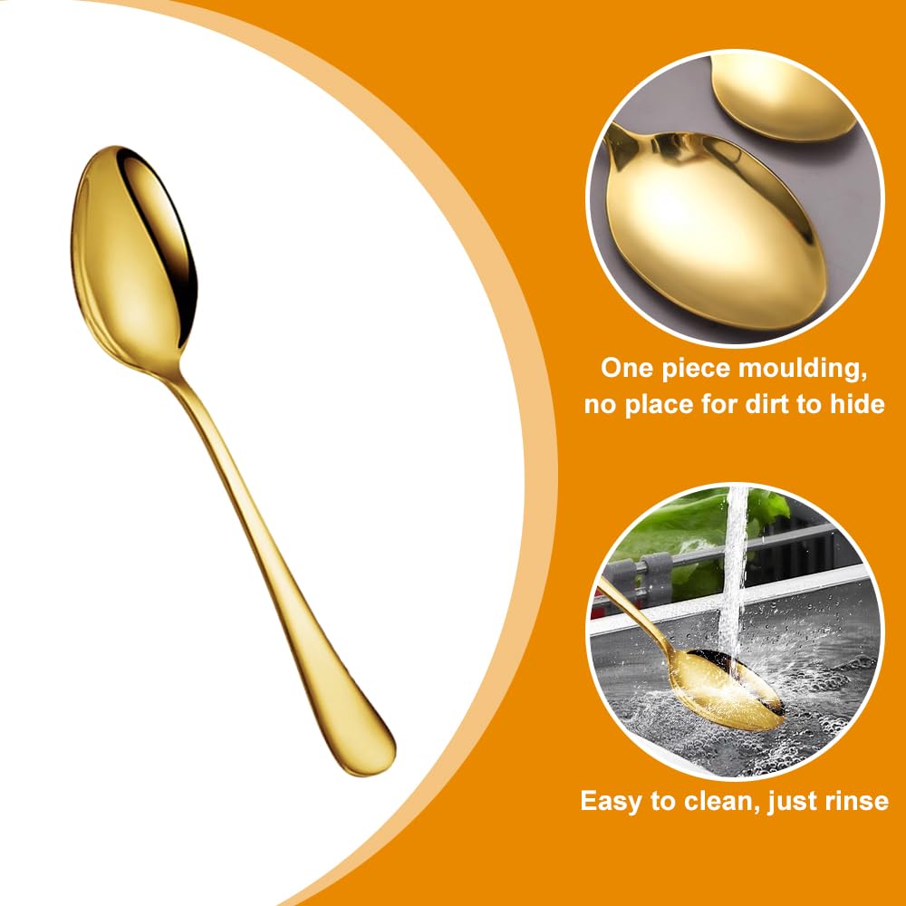 Gouden Lepel Met Ronde Kop,8 Koffielepels Met Lange Steel,Gouden Roestvrijstalen Lepel,13 Cm Stalen Huishoudlepel,Geschikt Voor Koffie,Suiker ,Dessert,Ijs,Soep