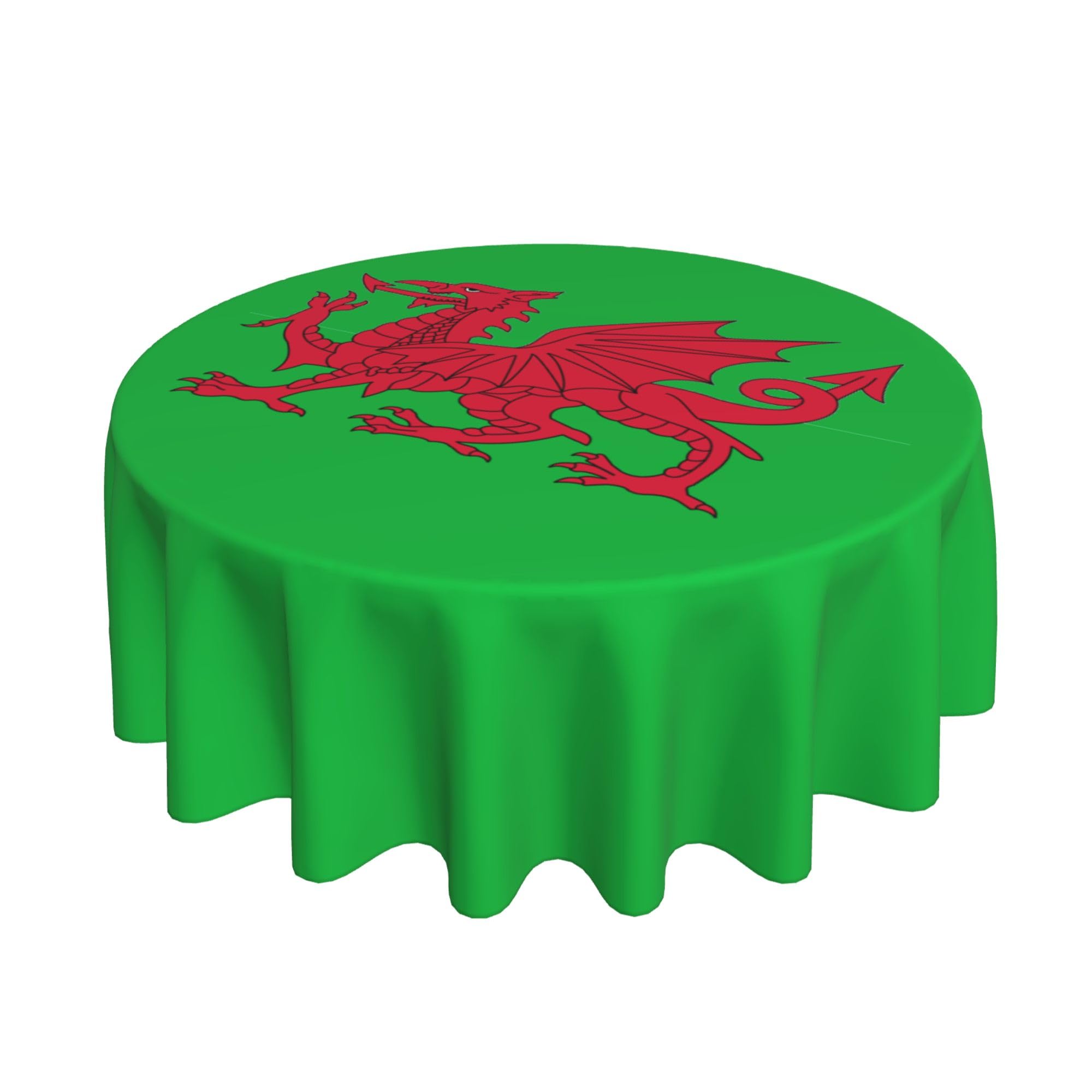 HLBSDM Welsh Flag 60" Restaurant Circle Decor Tablecloth Festive Table Cover Round Art Desk Cloth